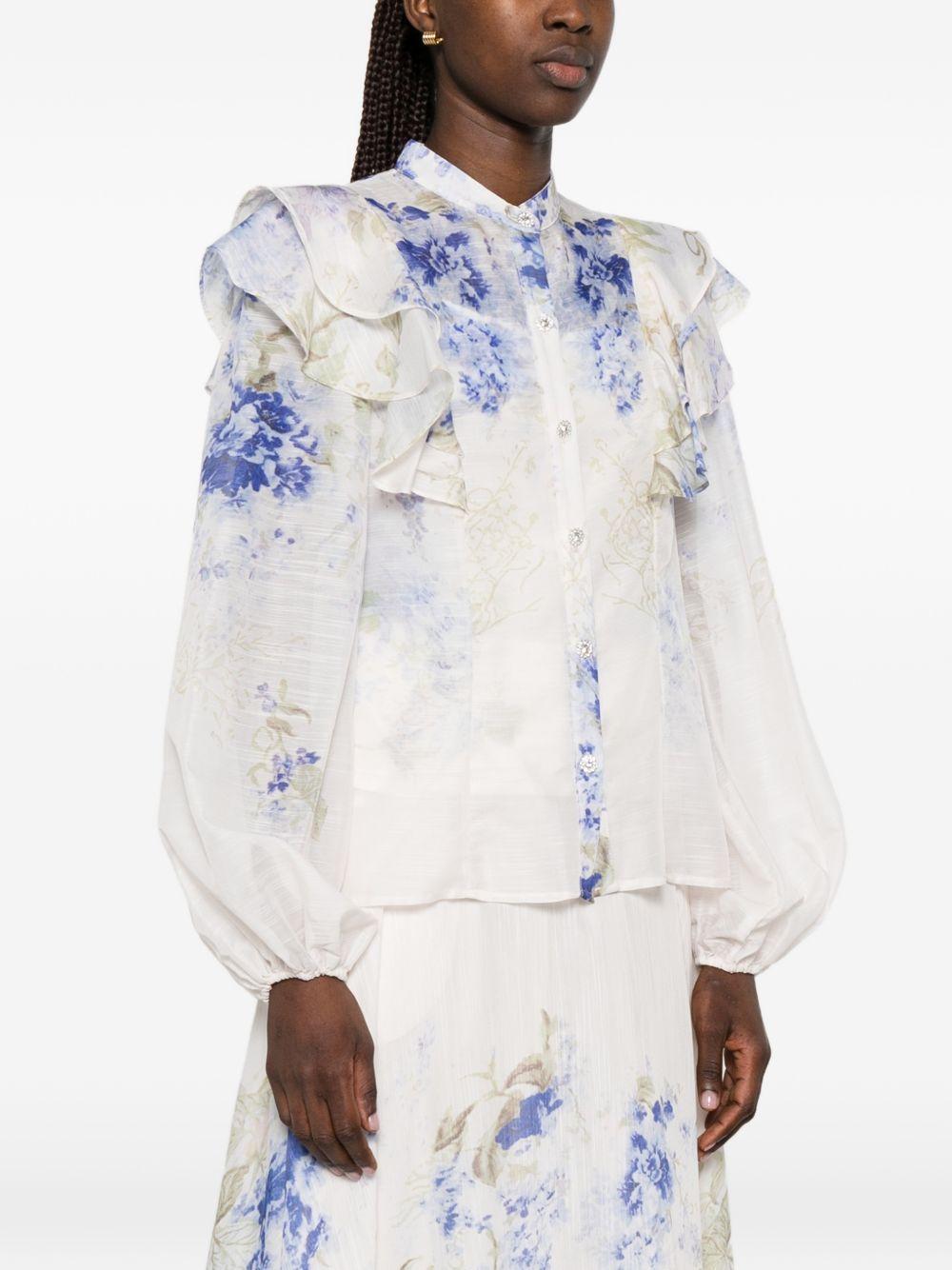 Camicia a fiori con ruche e collo alla coreana P26A407 1000 PAPERLACE