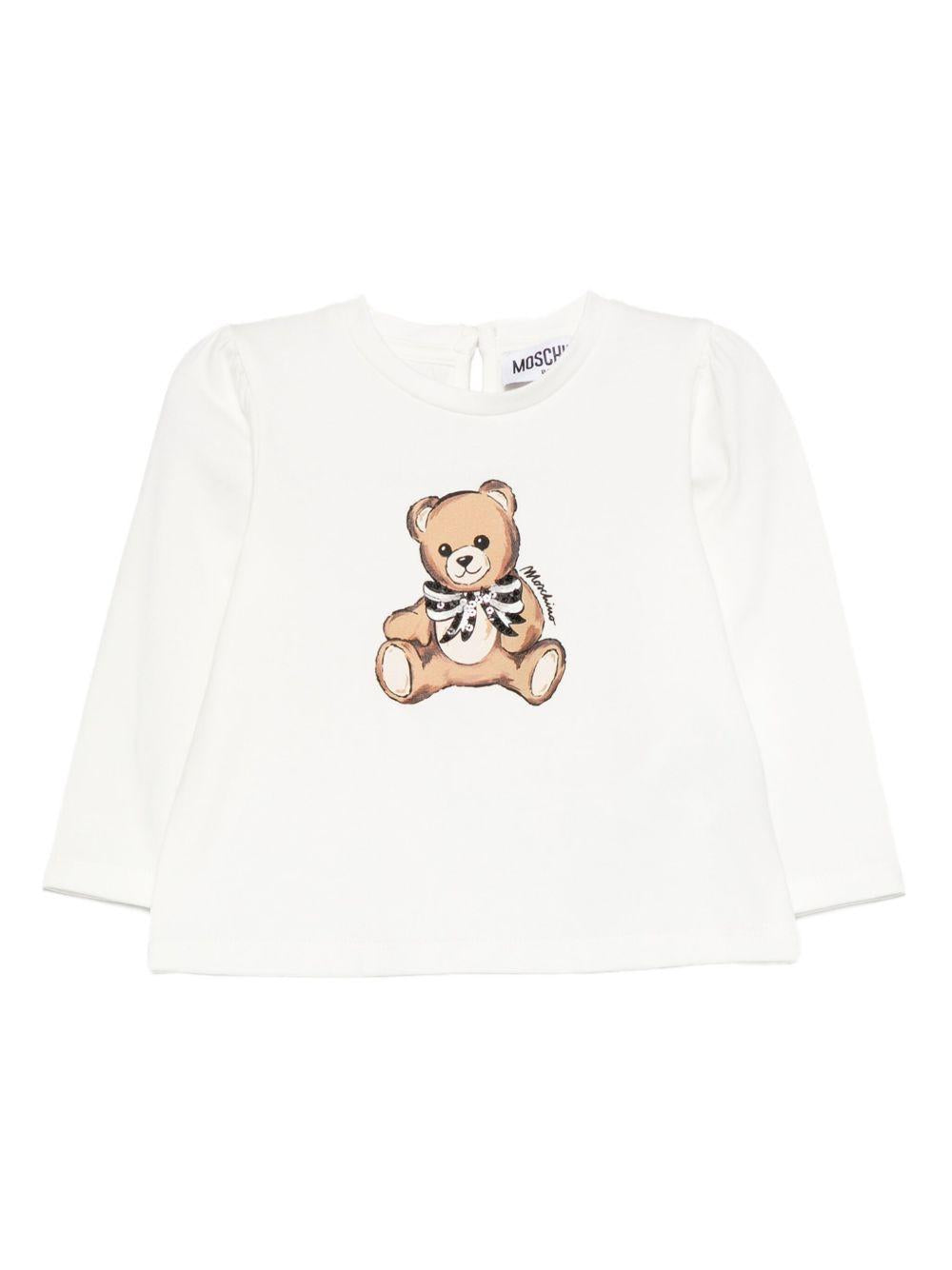 T-shirt a maniche lunghe con stampa Teddy Bear MEO001LBA11 10063 MOSCHINO KIDS