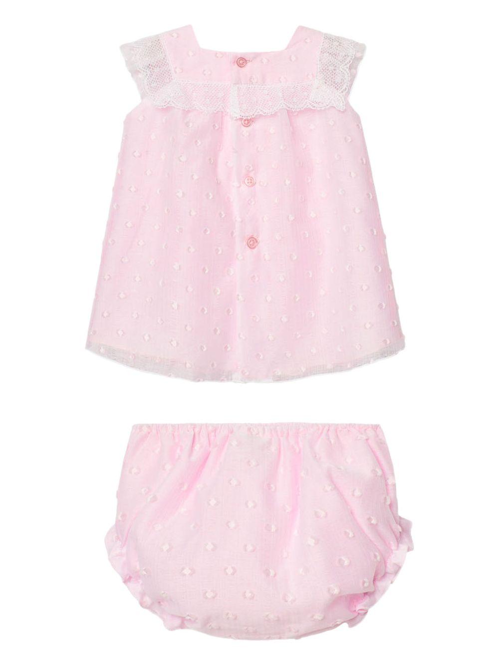 Completo rosa con pois ricamati (2pz) 104152705 37T1885 PAZ RODRIGUEZ KIDS