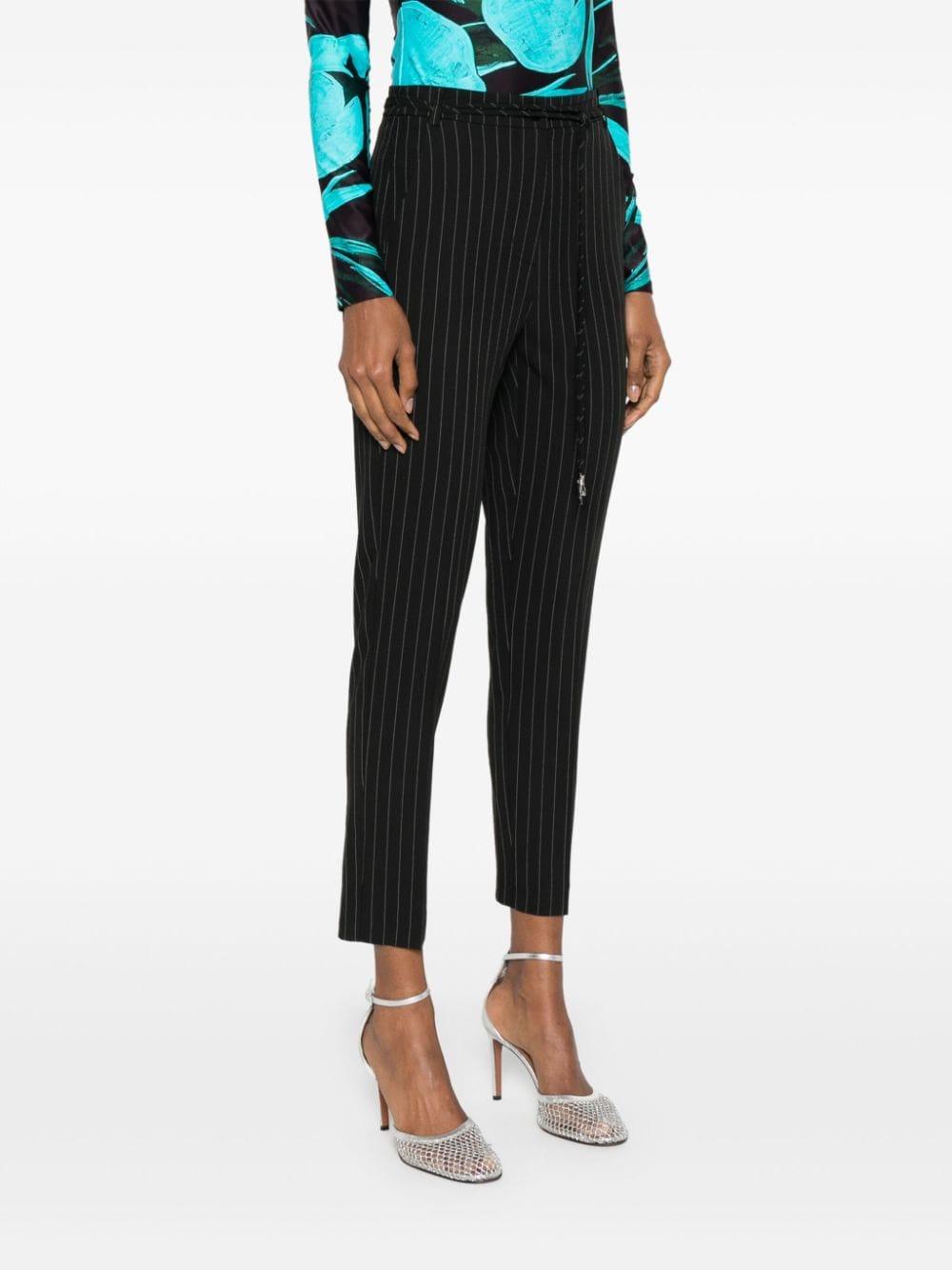 Pantalone nero gessato cintura logata