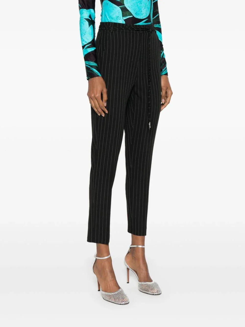 Pantalone nero gessato cintura logata - Preludio Moda