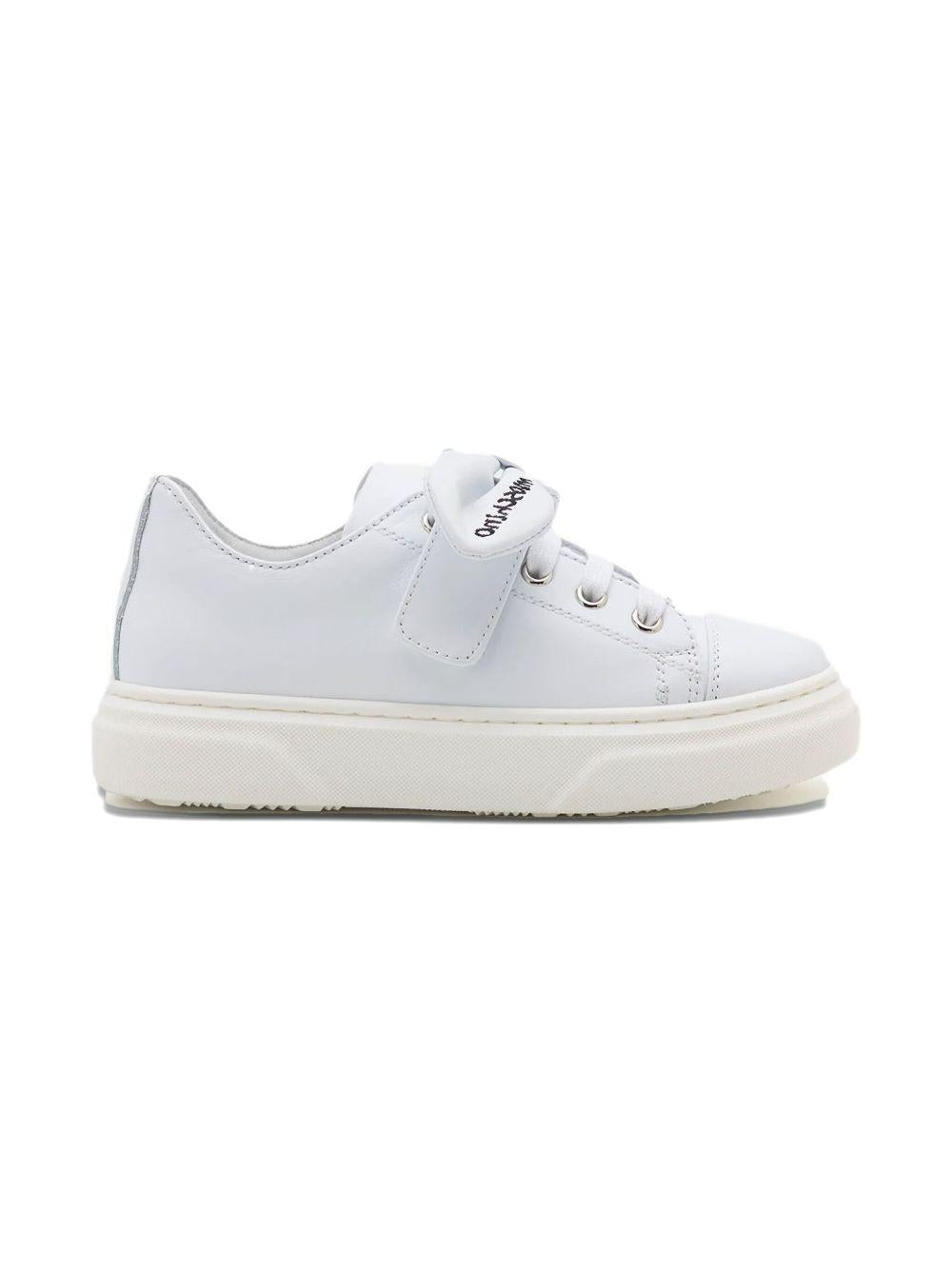 Sneakers in pelle di vitello bianca con fiocco logo 80462 02 MOSCHINO KIDS