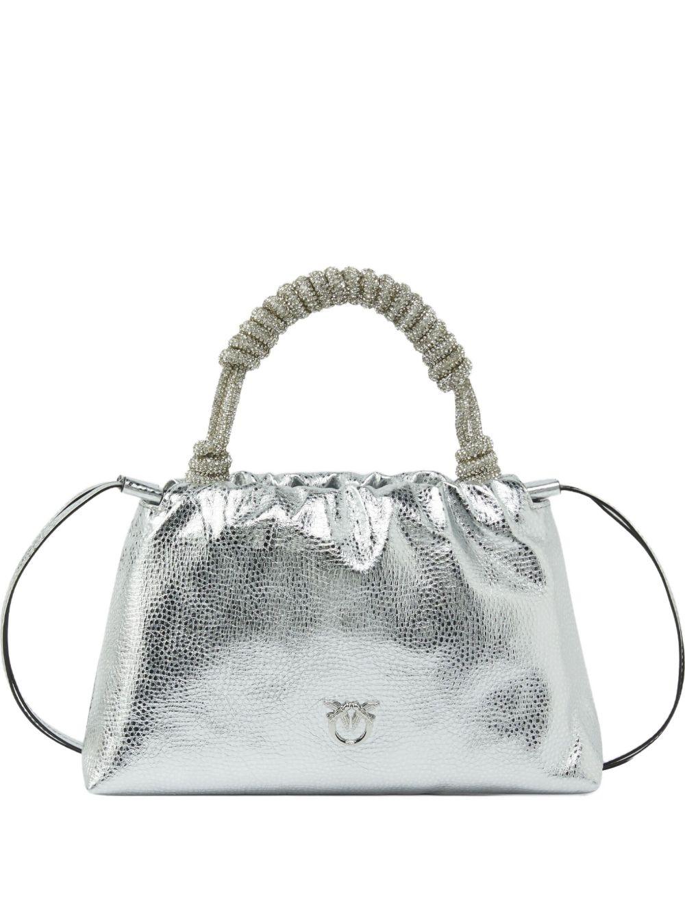 Borsa tote color argento in pelle con chiusura a coulisse 105908A2WD ZZFN PINKO