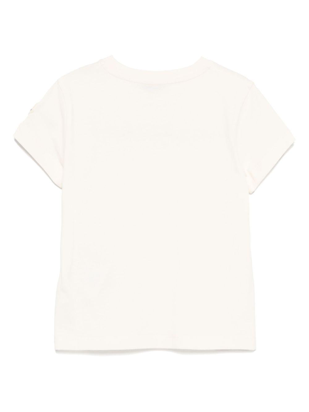 T-shirt Beige Chiaro con Logo Ricamato K29548C0001689AT9 050 MONCLER KIDS