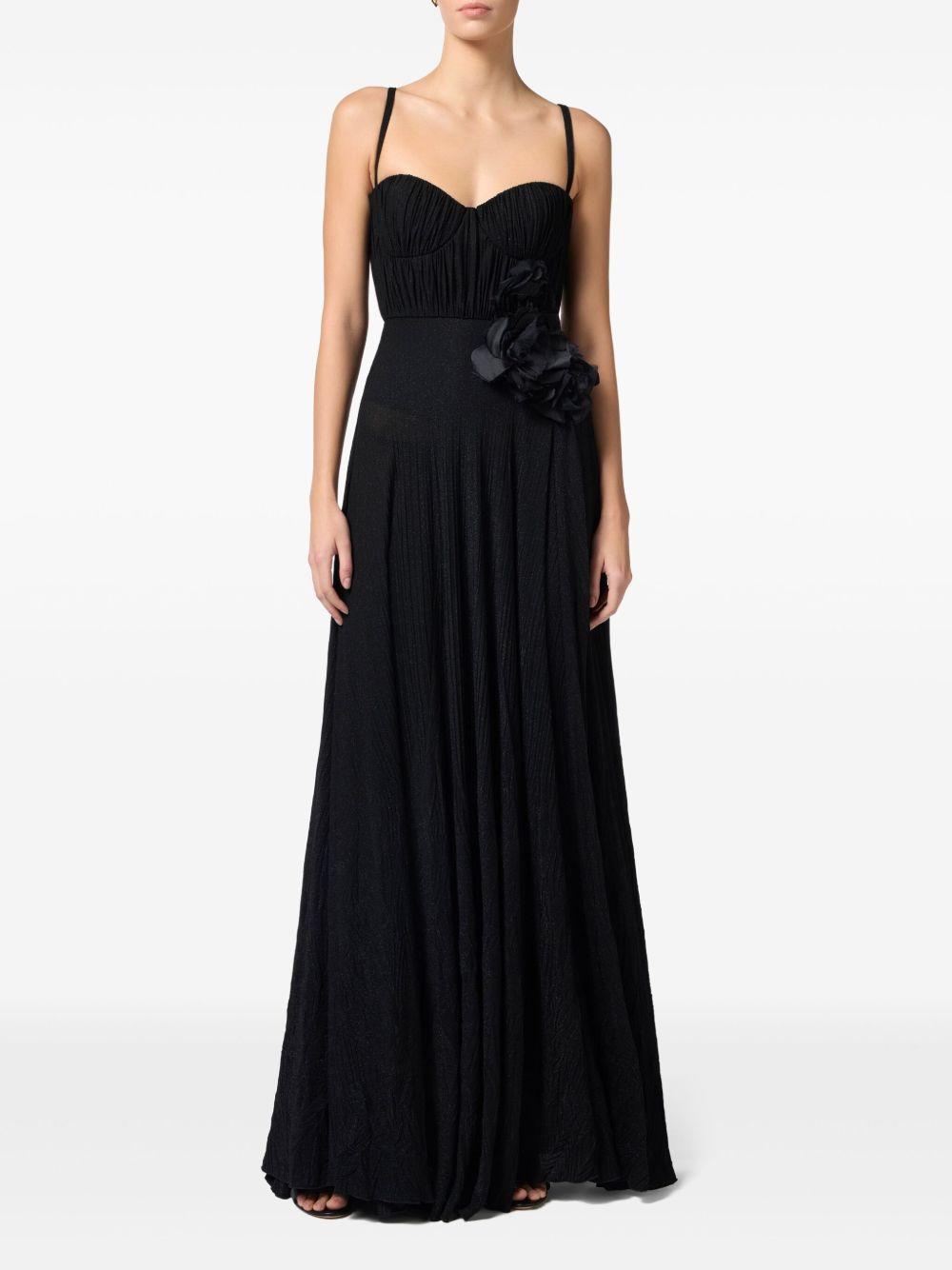 Abito Red Carpet in jersey lurex con fiore ricamato nero