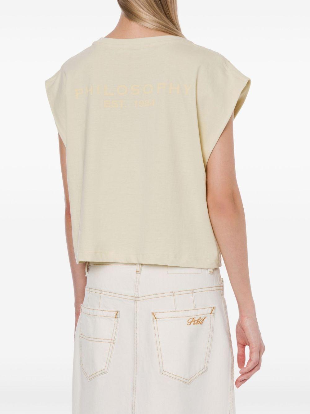 T-shirt crop avorio con strass
