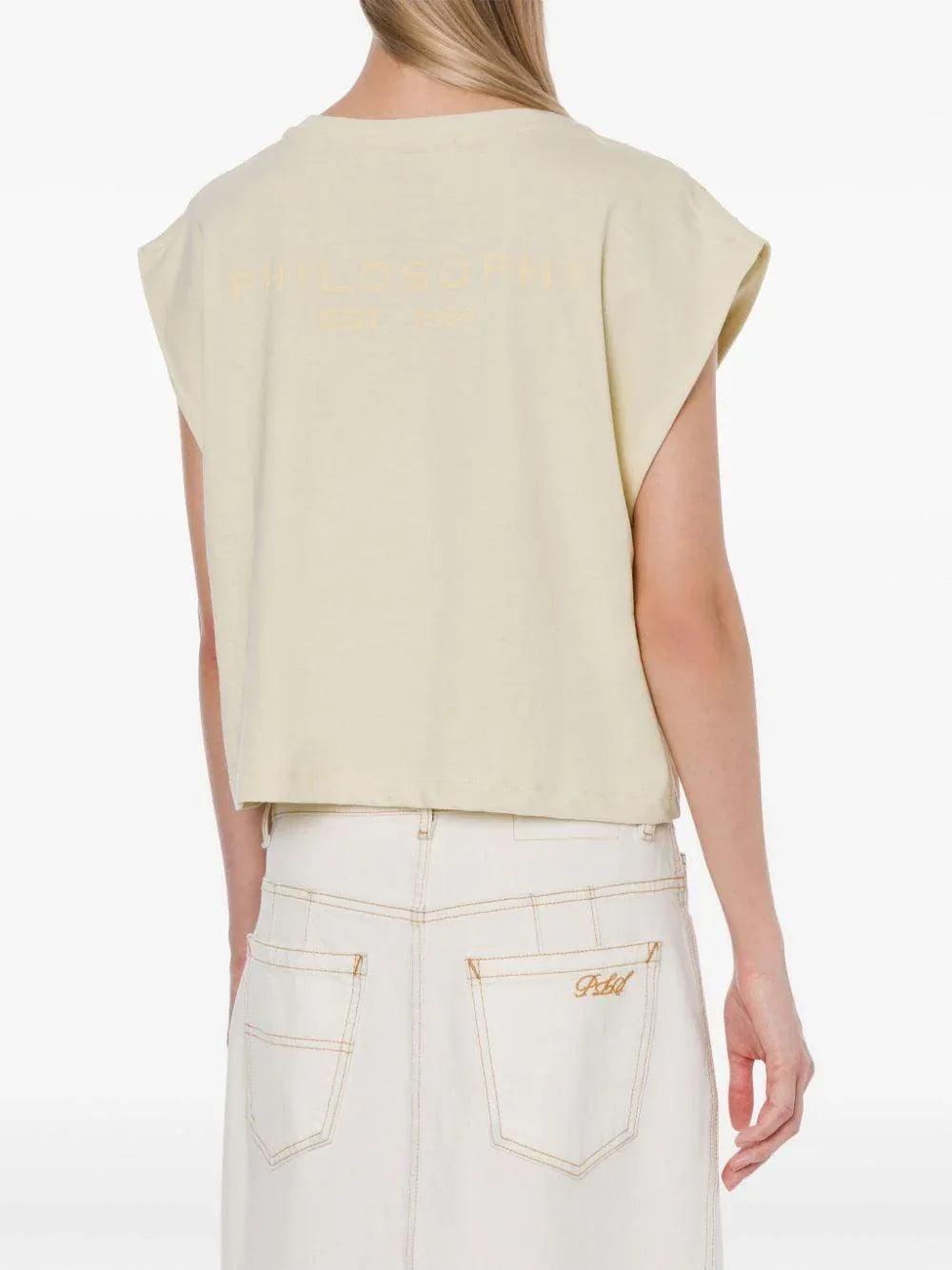 T-shirt crop avorio con strass - Preludio Moda