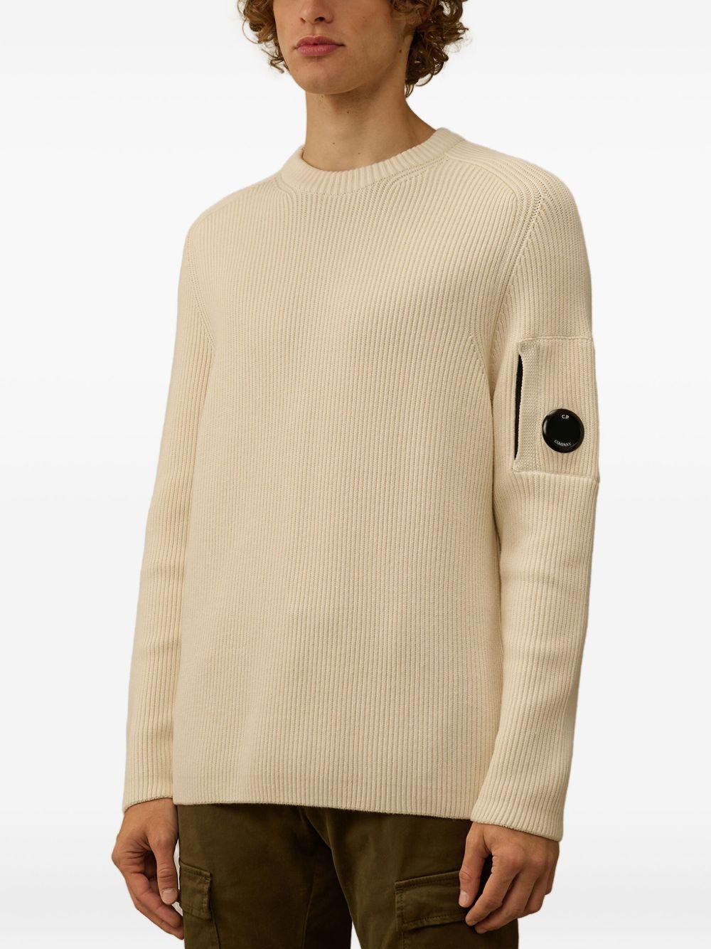 Maglione Bianco a Coste Girocollo 19CMKN015A006608A 103 CP COMPANY