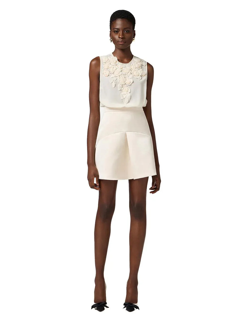 Abito in georgette e duchesse con rose ricamate - Preludio Moda