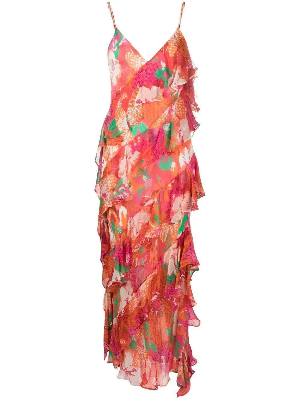 Abito fucsia fantasia floreale drappeggiato - Preludio Moda