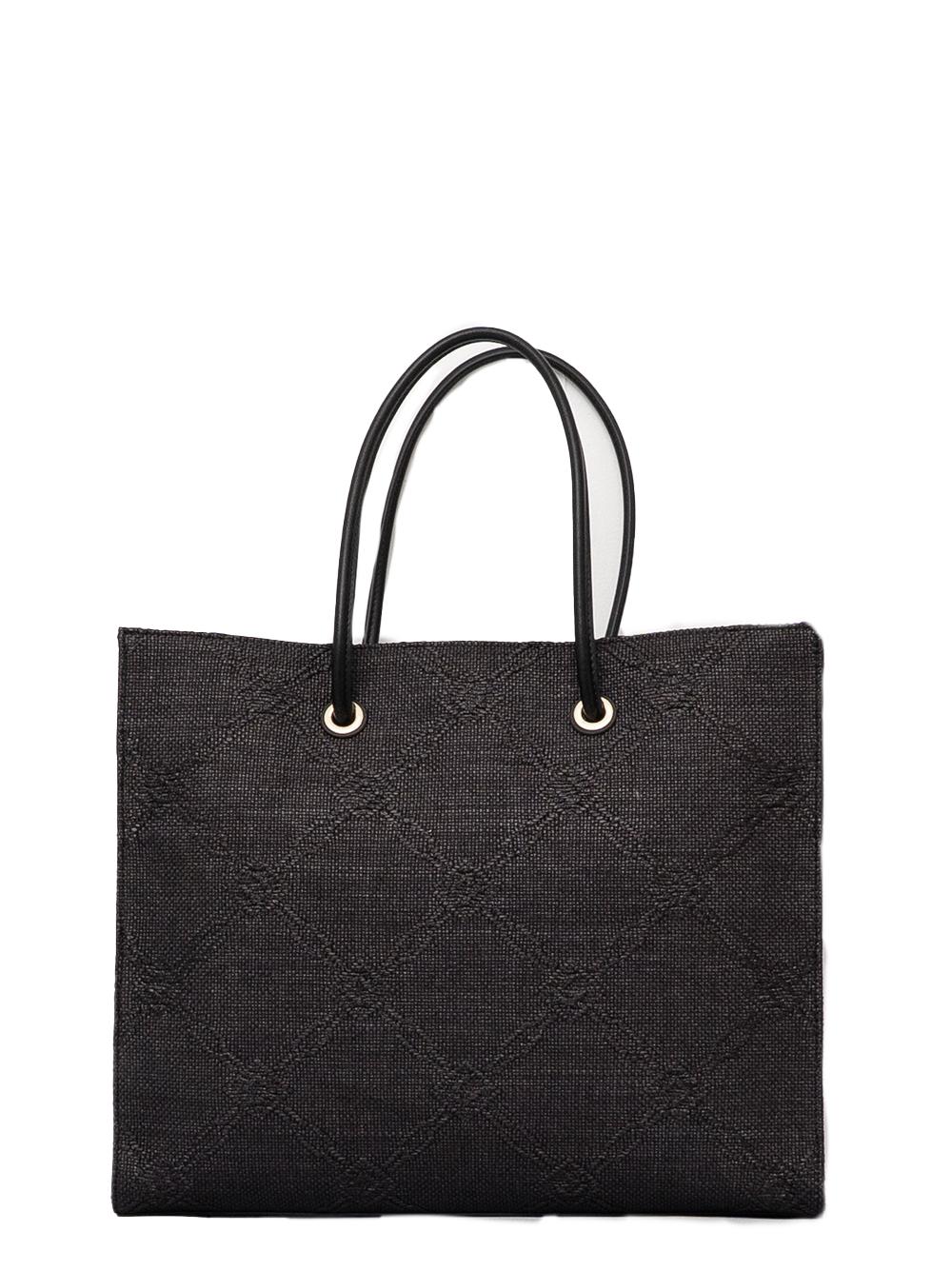 Borsa Tote grande in rafia jacquard nera