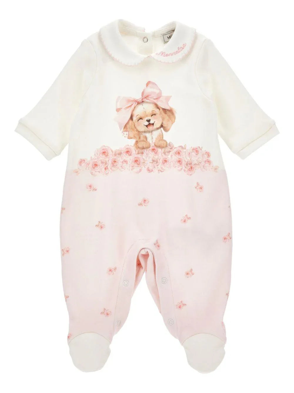 Pigiama panna e rosa in cotone biologico con stampa frontale - Preludio Moda