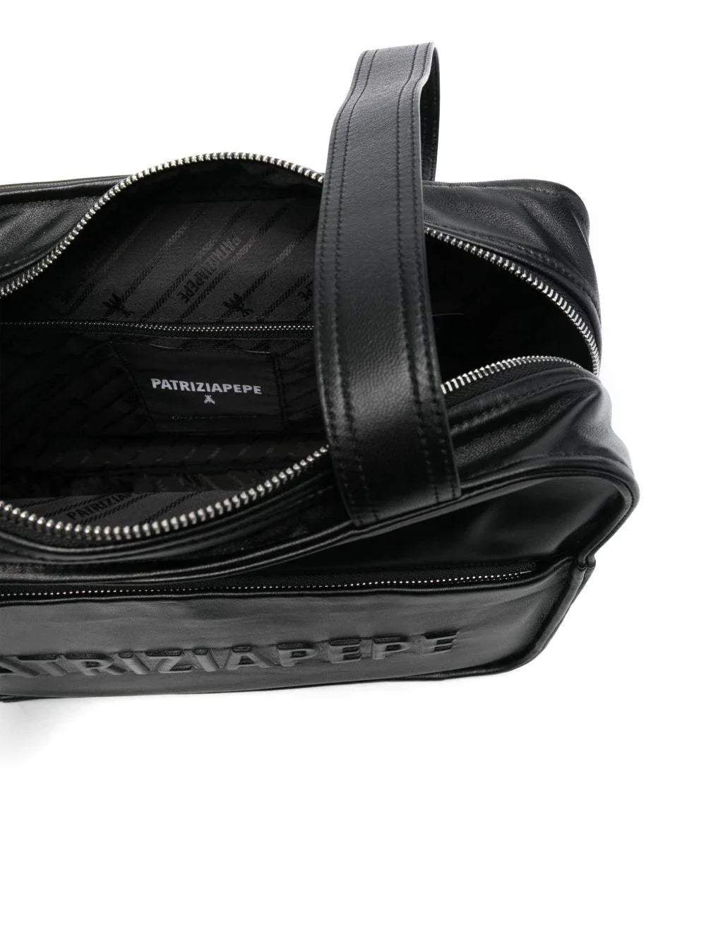 Borsa a tracolla nera con logo in rilievo - Preludio Moda