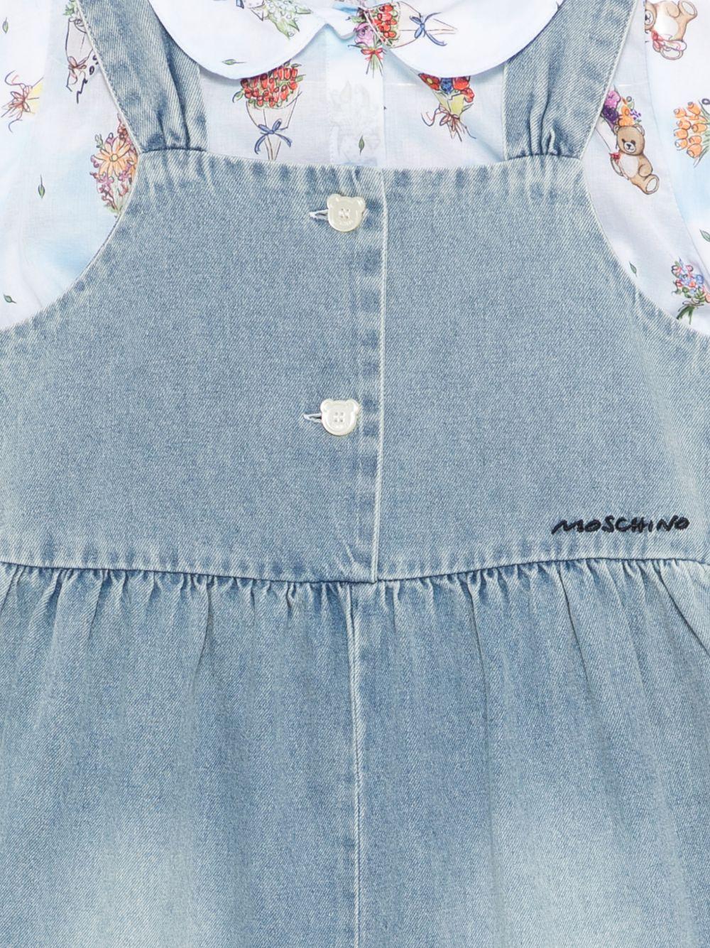 Tutina in denim con blusa floreale MDG01NL0E33 83281 MOSCHINO KIDS