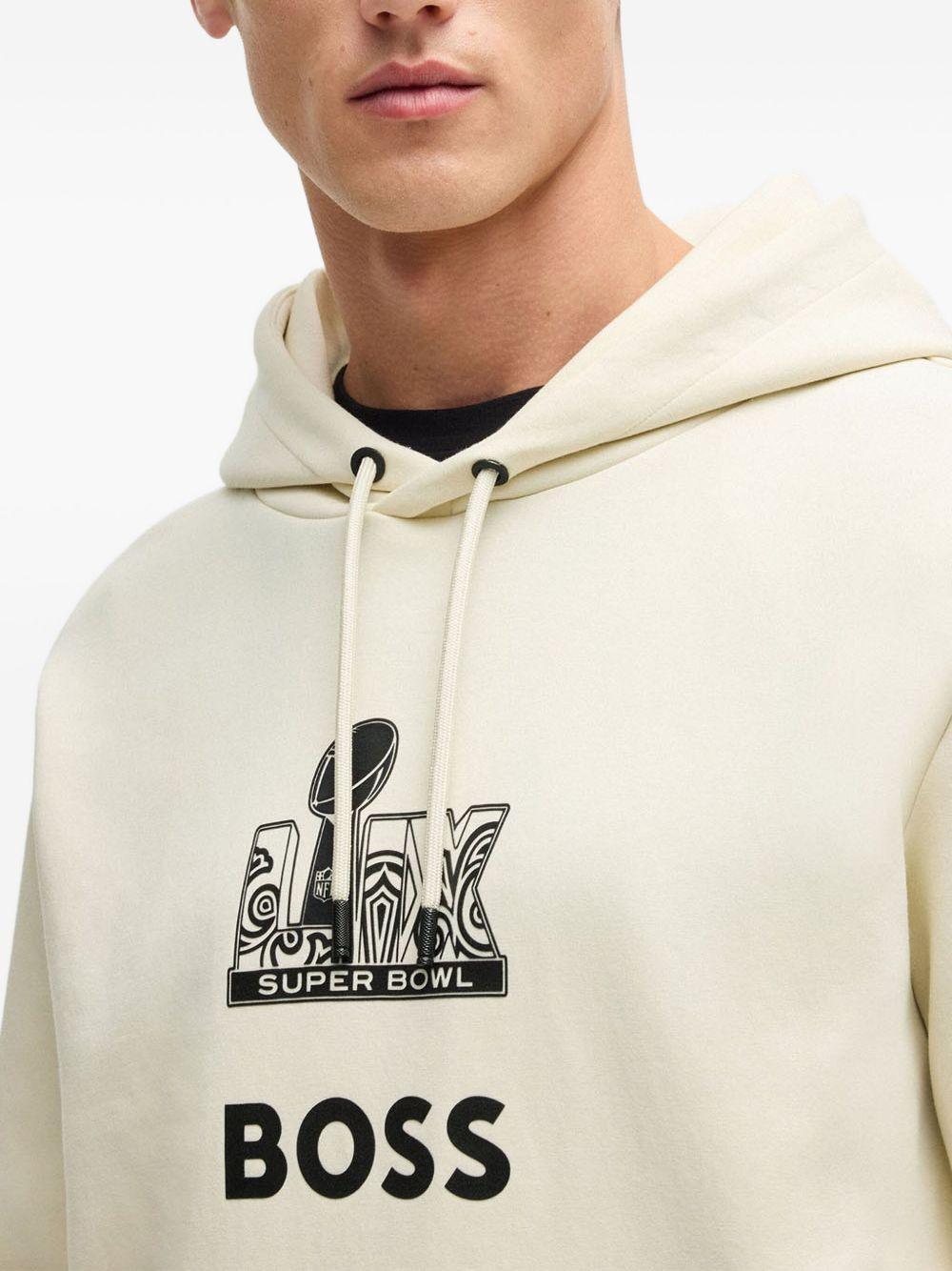 Felpa bianca con cappuccio elasticizzata BOSS x NFL con grafica color oro