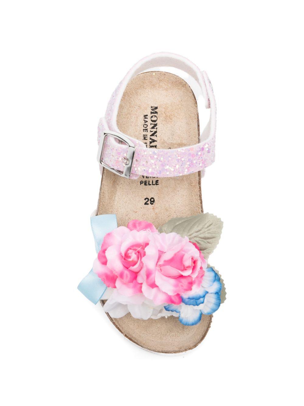 Sandali con fibbia e applicazioni floreali 83G0017708 9990 MONNALISA KIDS