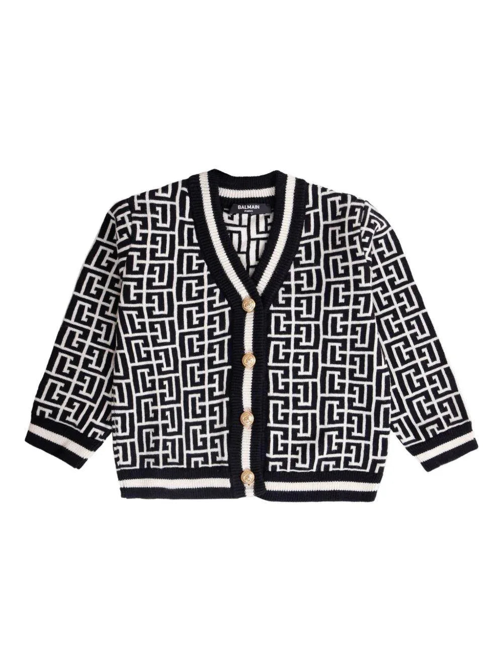 Cardigan Bianco e Nero con Motivo Geometrico - Preludio Moda