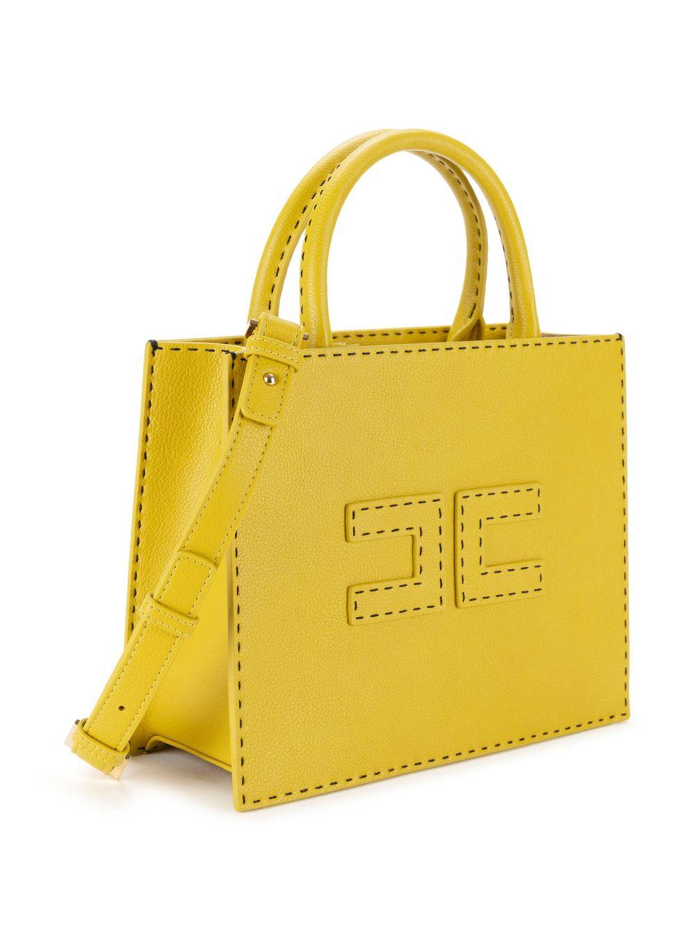 Borsa tote piccola con impunture a contrasto curry