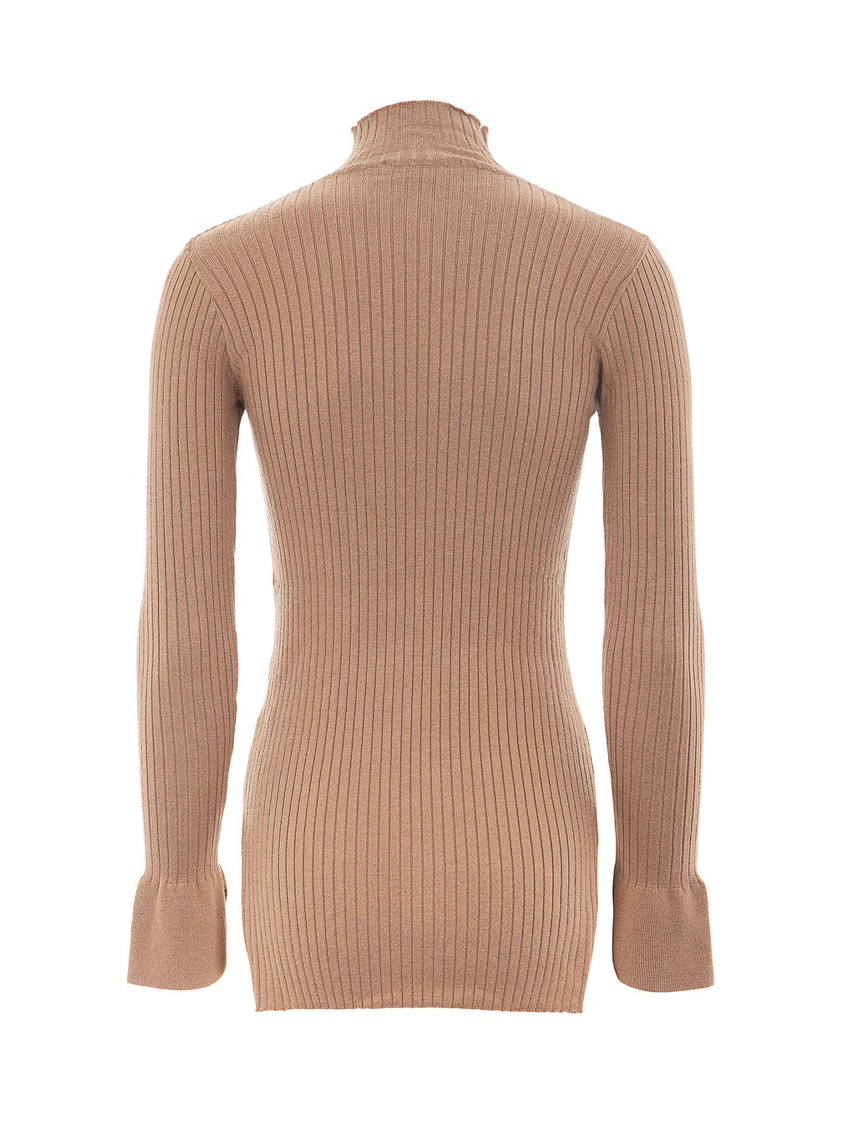 Maglia a costine con spacchi su polsi cammello MGKD03023 V1 AKEP