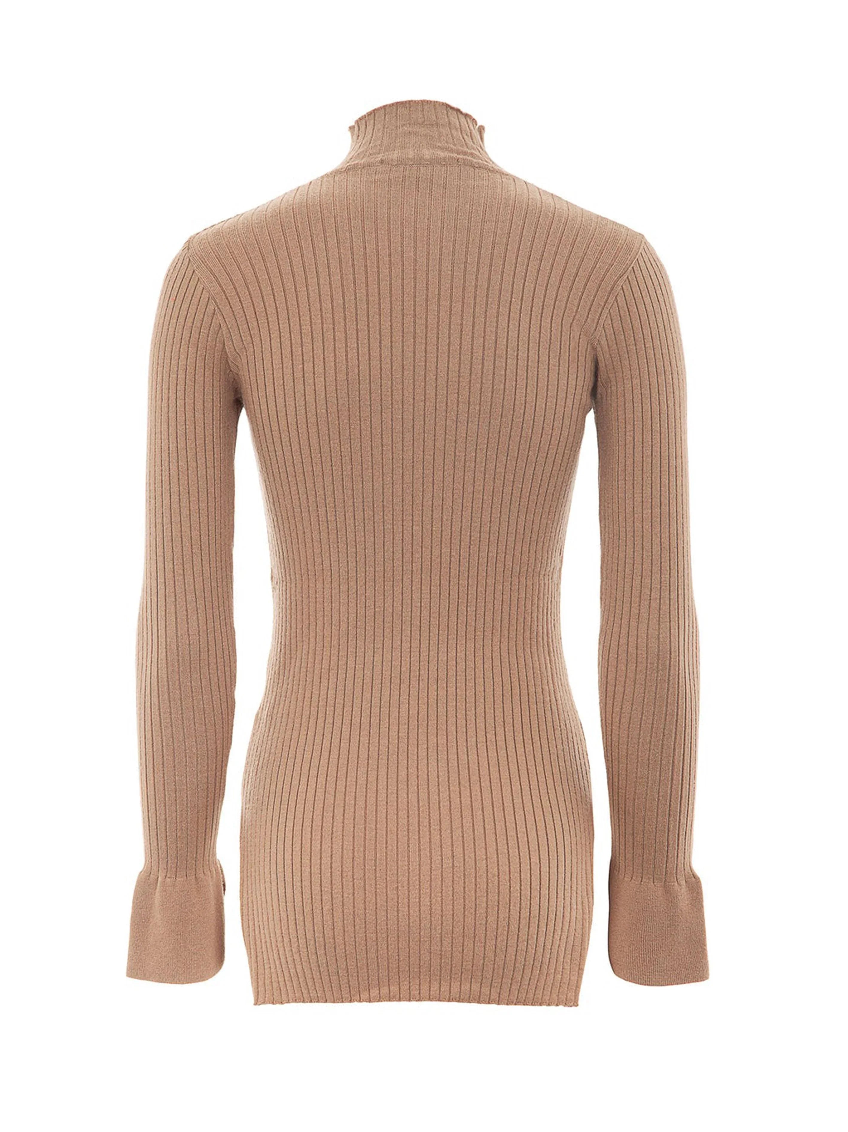 Maglia a costine con spacchi su polsi cammello - Preludio Moda