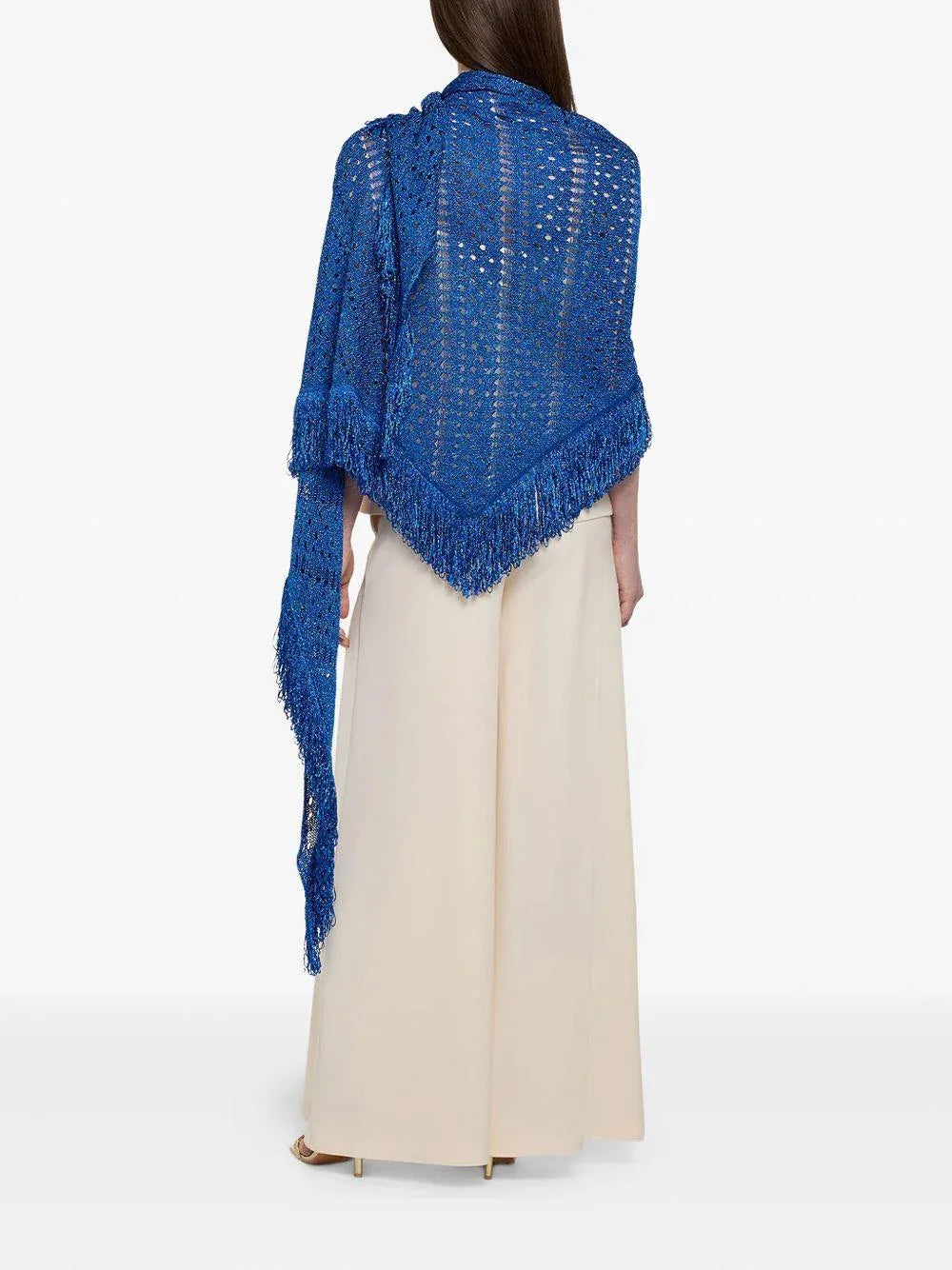 Scialle blu in lurex maxi frange - Preludio Moda