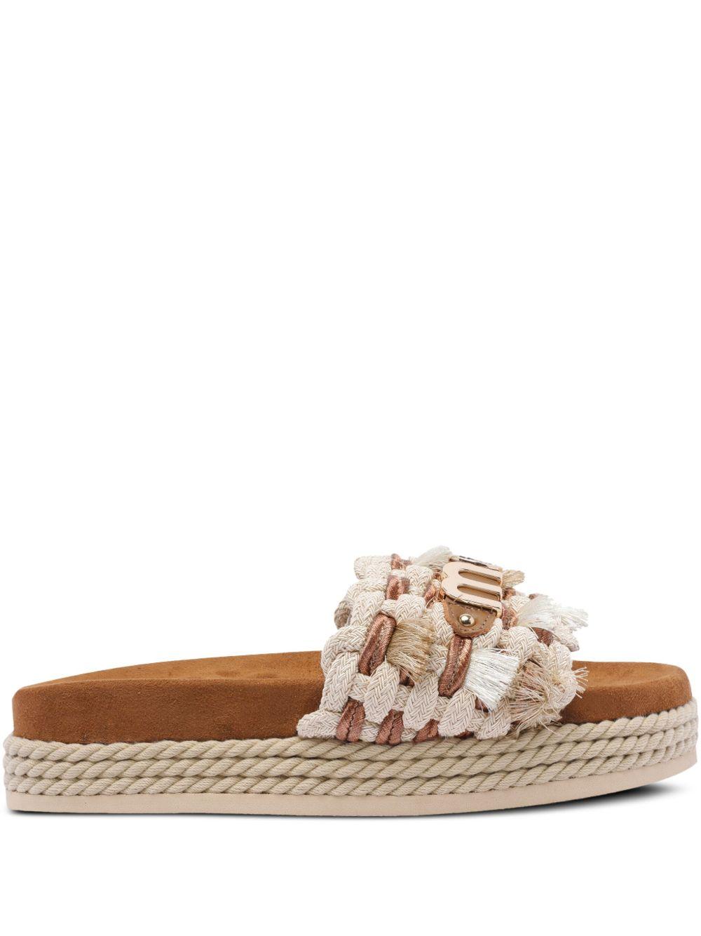 Monoband rope sandal fringes beige