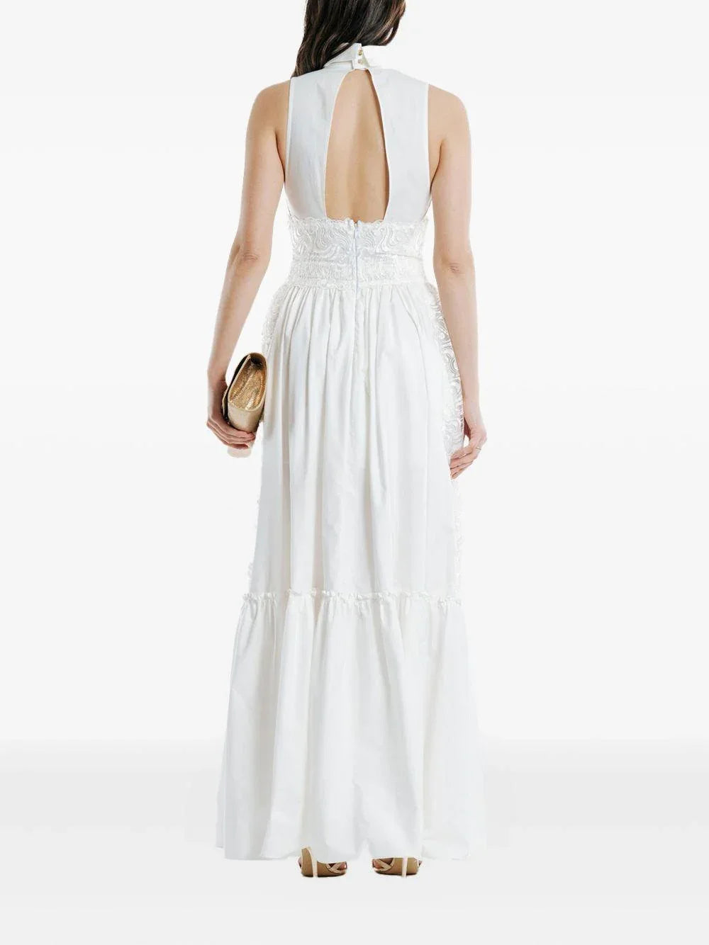 Abito lungo bianco con semitrasparenze ricamate - Preludio Moda