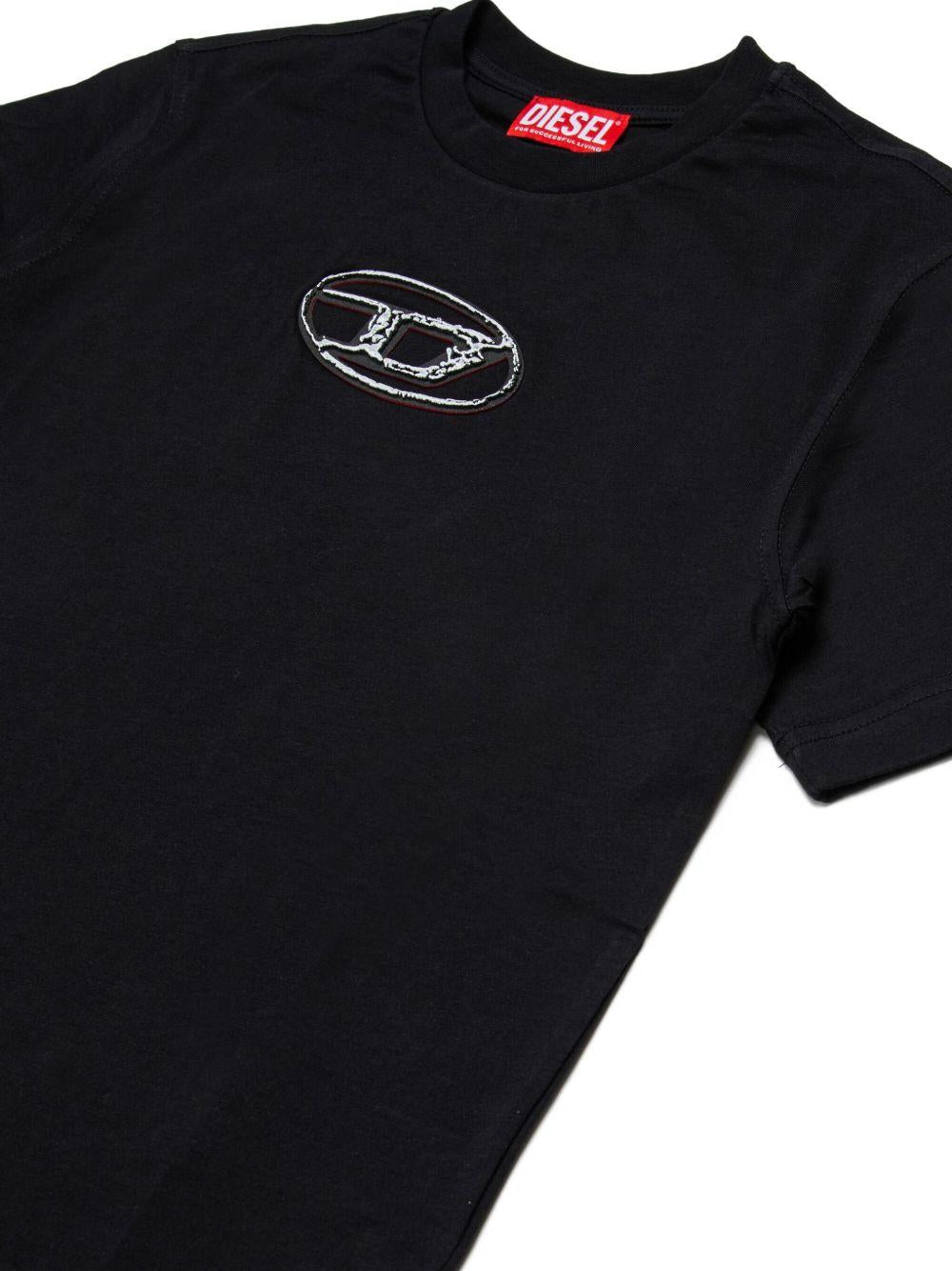 T-shirt a Maniche Corte con Logo Oval D J02471KYAUN K900 DIESEL KIDS