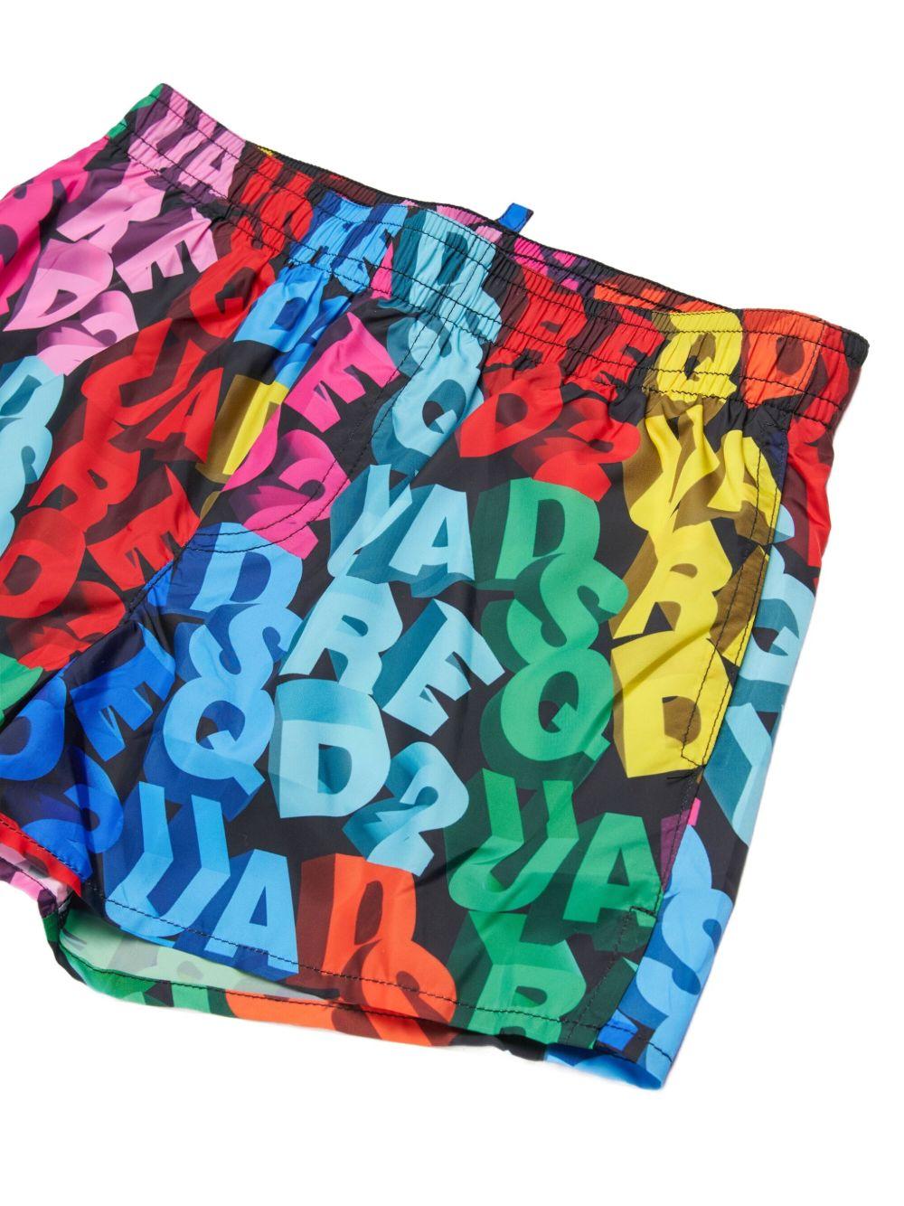 Boxer da mare con stampa lettering multicolor DQ3292D0AH6 DQ003 DSQUARED KIDS