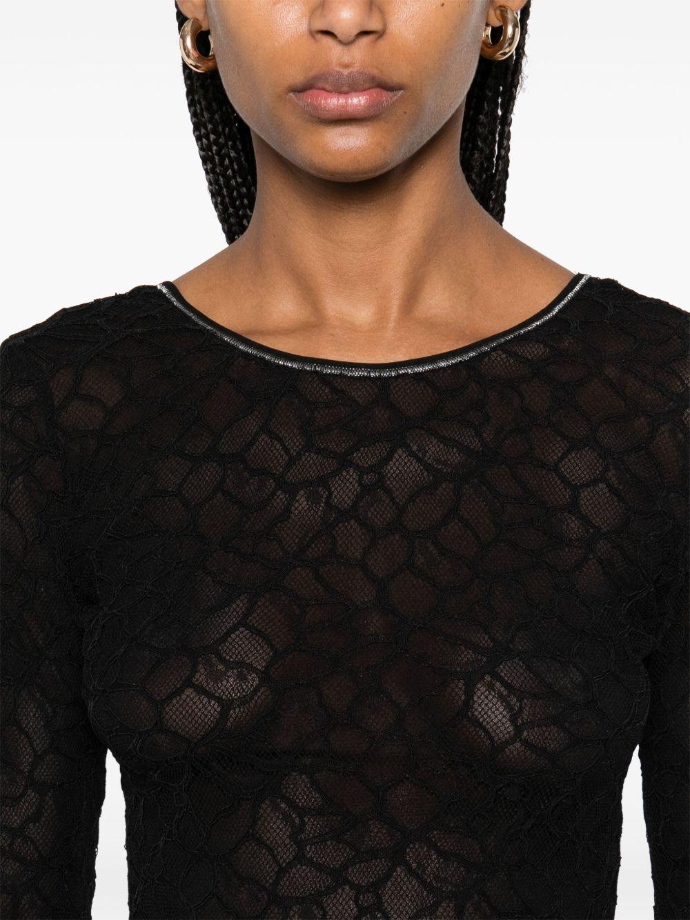 Abito aaron nero in pizzo con fantasia semitrasparente - Preludio Moda