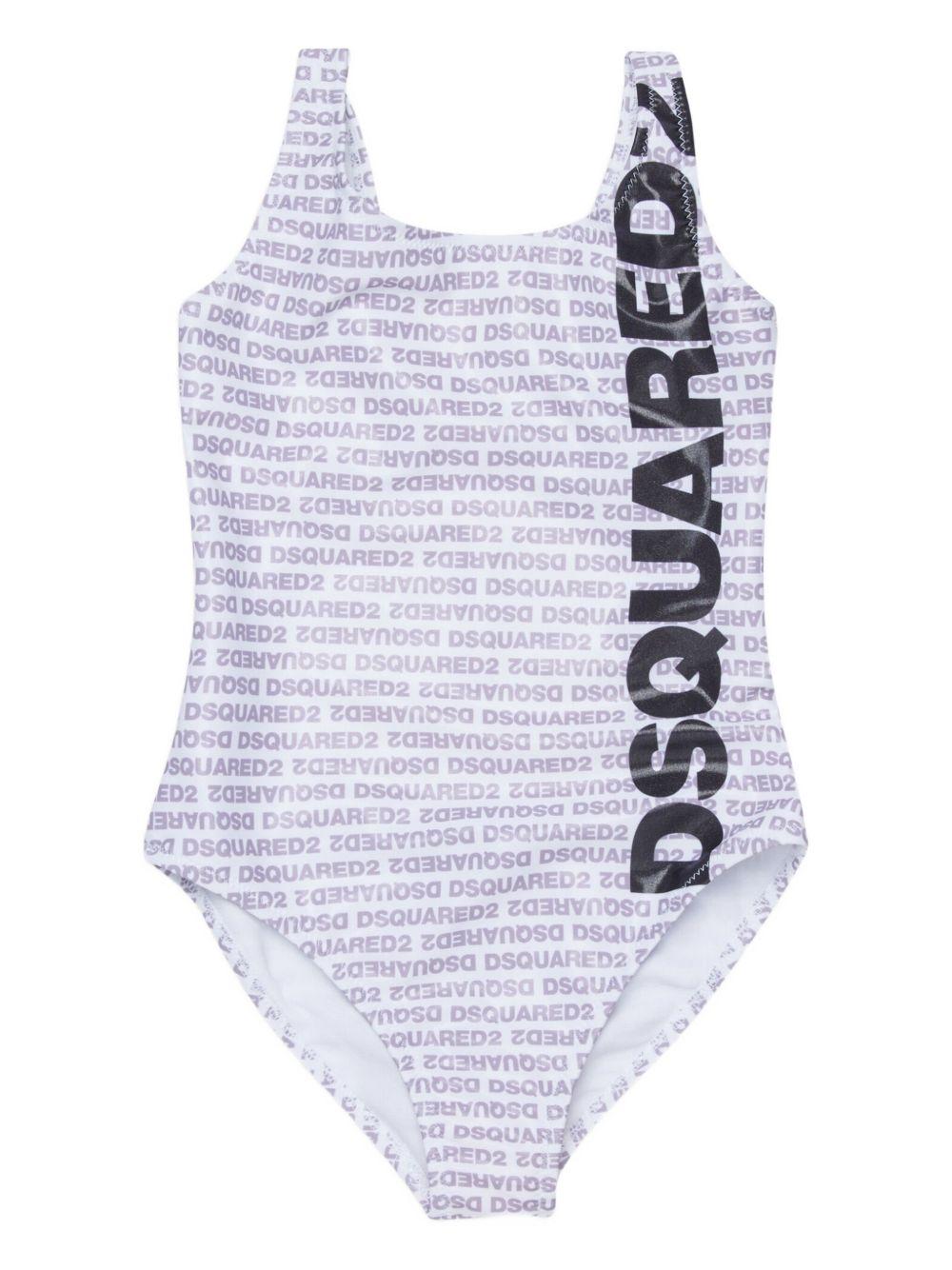 Costume intero con stampa logo scollo tondo DQ3315D0AGY DQ100 DSQUARED KIDS