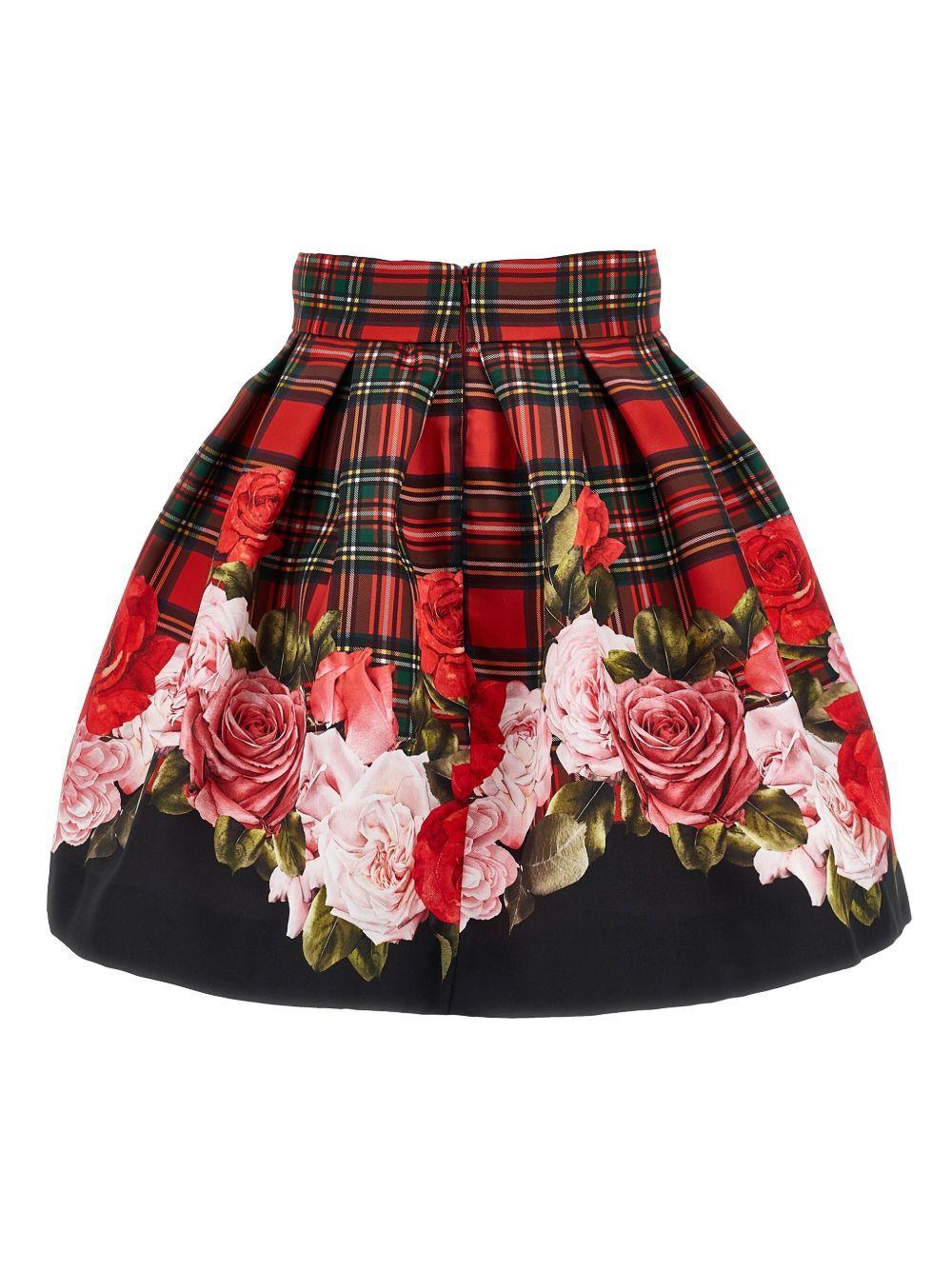 Gonna multicolore a quadri a vita alta - Preludio Moda