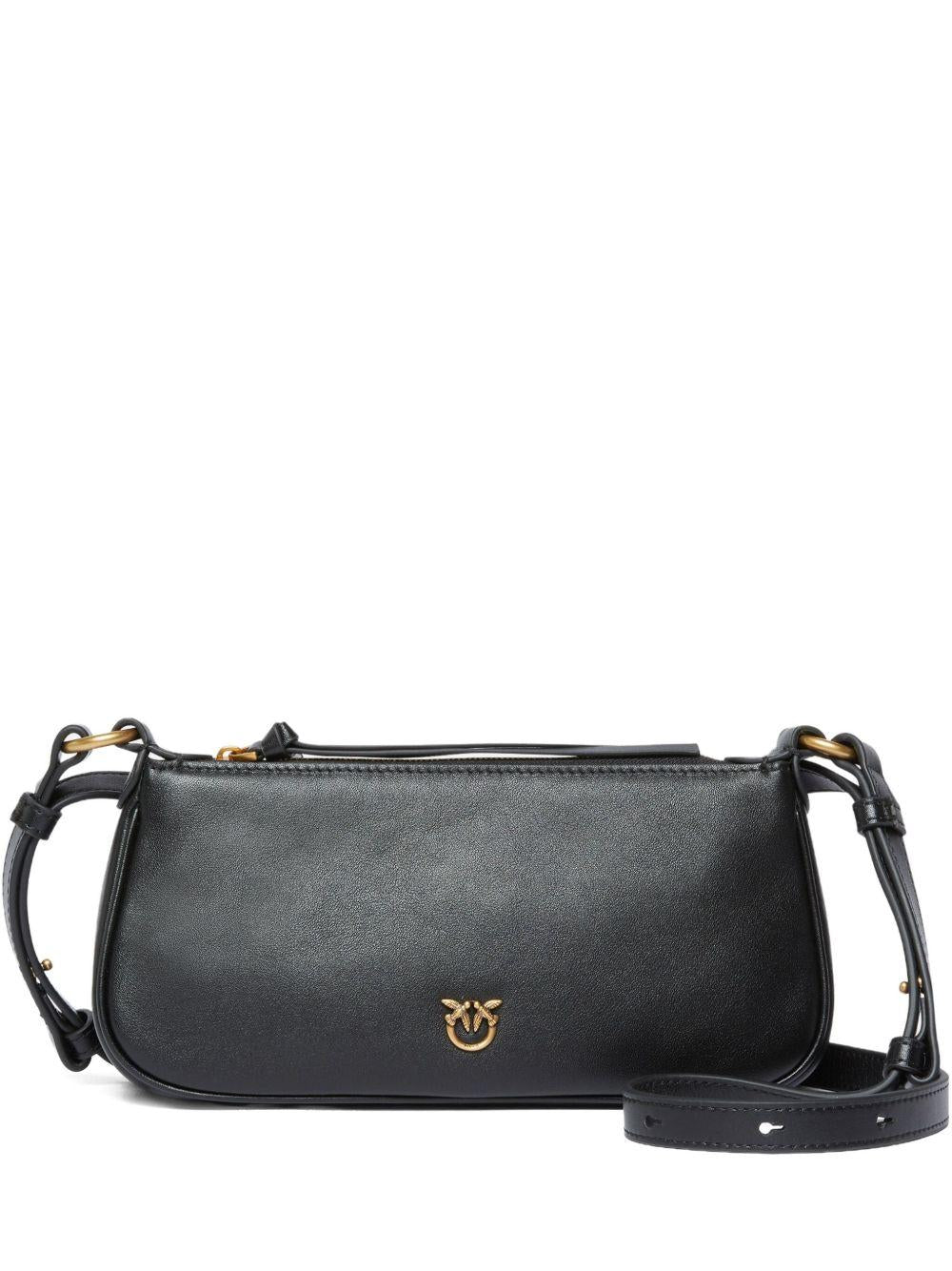 Borsa a spalla donna nera in pelle half moon horizontal 105069A0QO Z99Q PINKO
