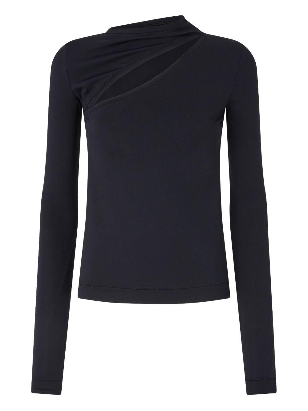 Top nero con scollo asimmetrico e dettaglio cut-out 106085A308 Z99 PINKO