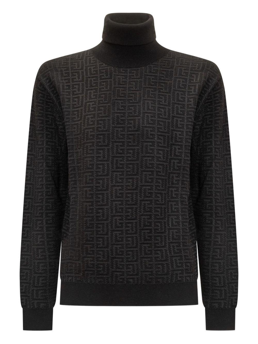 Maglione Nero a Collo Alto con Motivo Geometrico - Preludio Moda