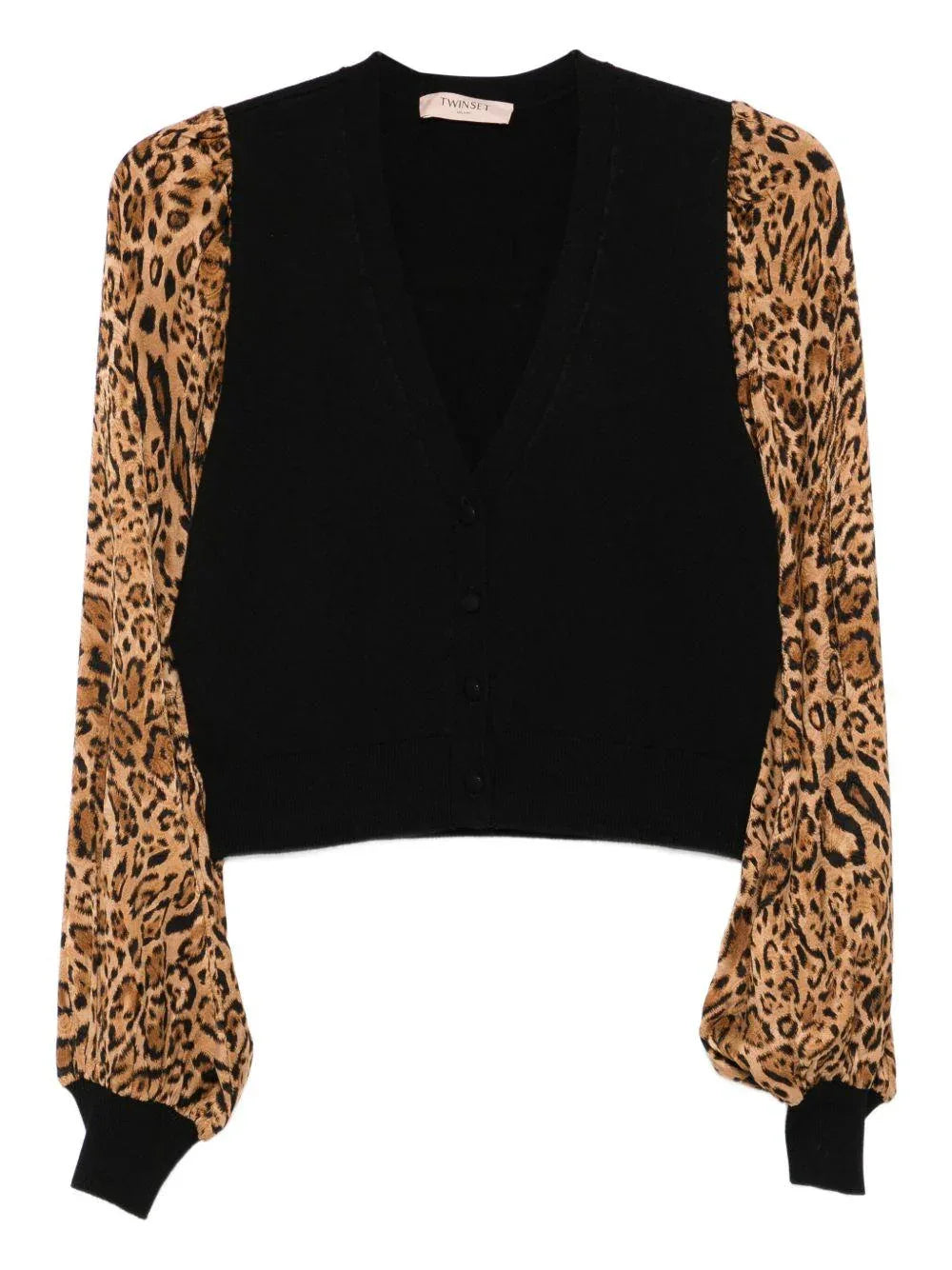 Cardigan Nero con Stampa Leopardata - Preludio Moda