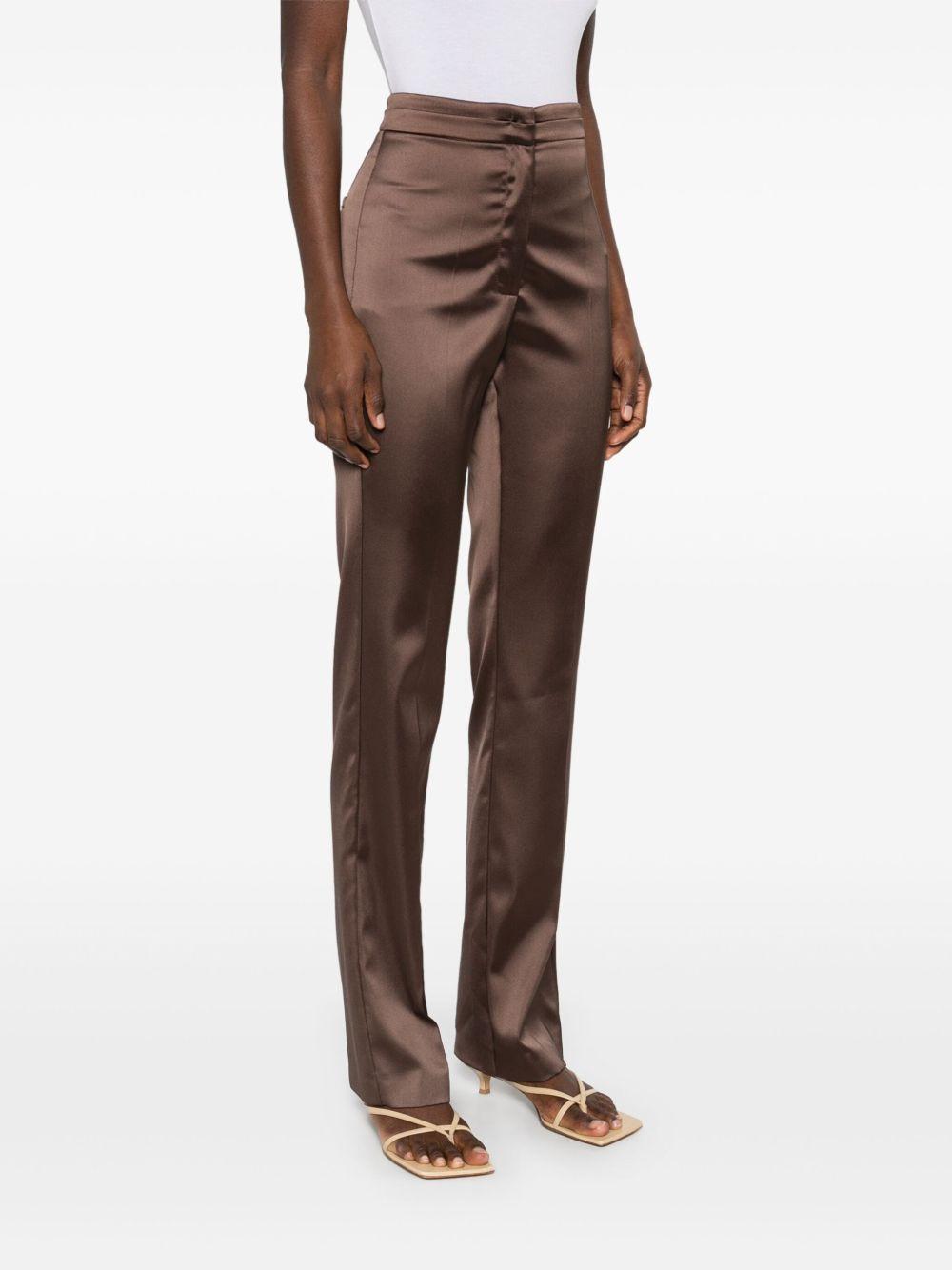 Pantaloni regular fit in raso marrone