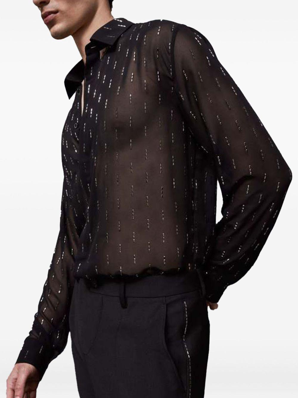Camicia nera semitrasparente con strass
