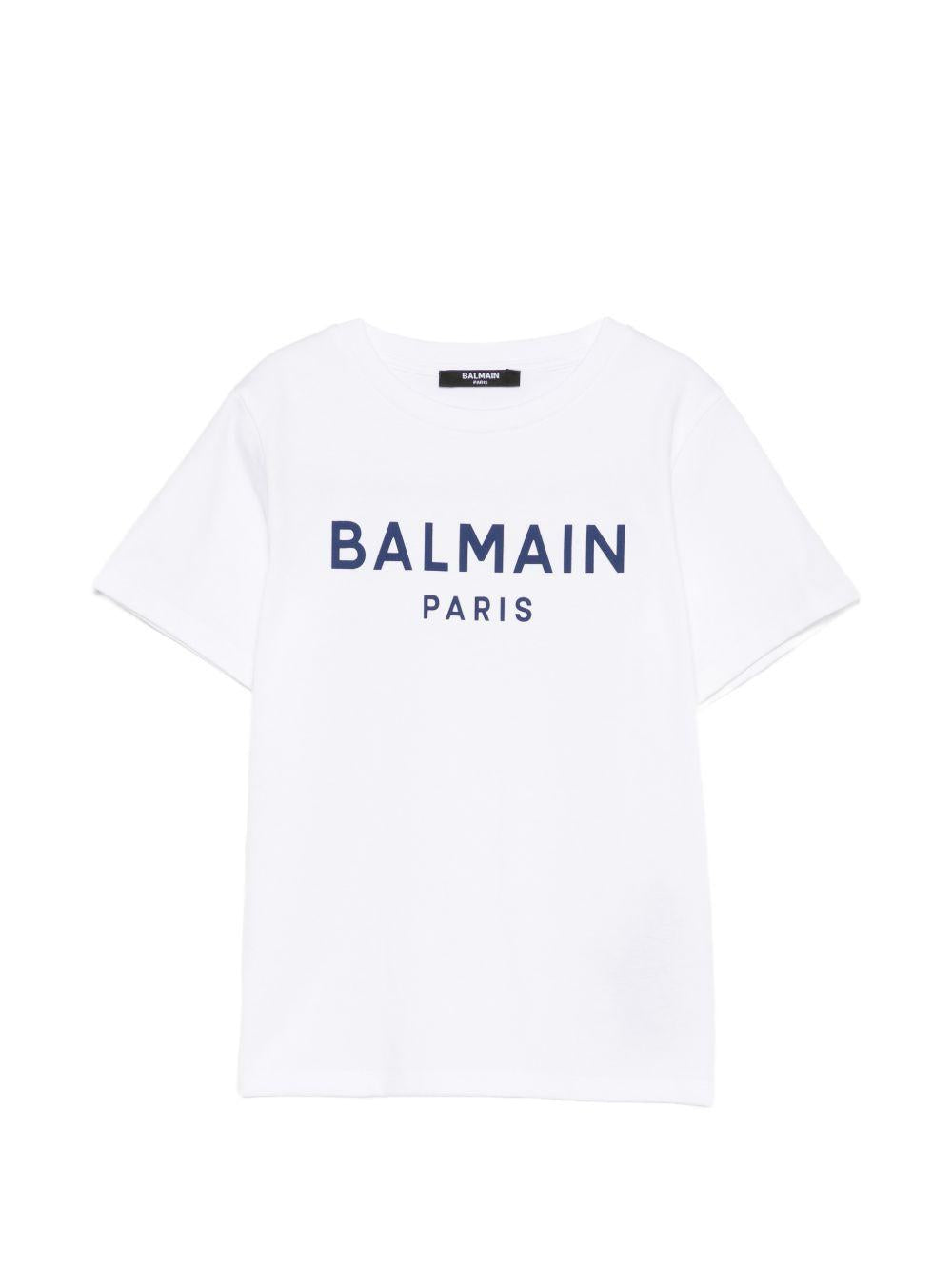 T-shirt in cotone con logo BY8R11Z3672 100BL BALMAIN KIDS