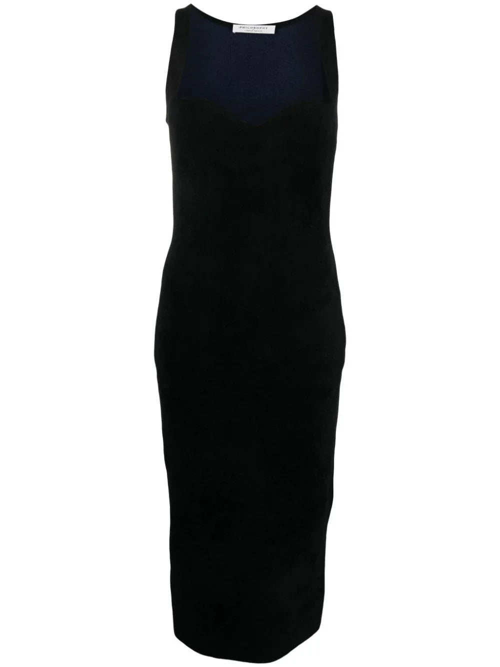 Abito midi nero scollo a cuore - Preludio Moda