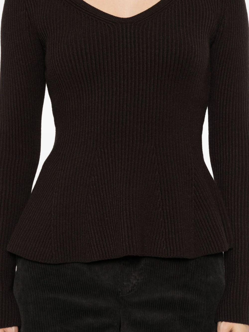 Maglione Marrone Scuro con Scollo a V - Preludio Moda
