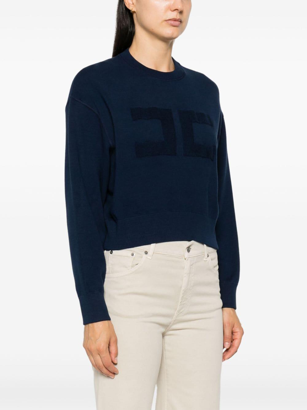 Felpa cropped blu logo monogram ricamo