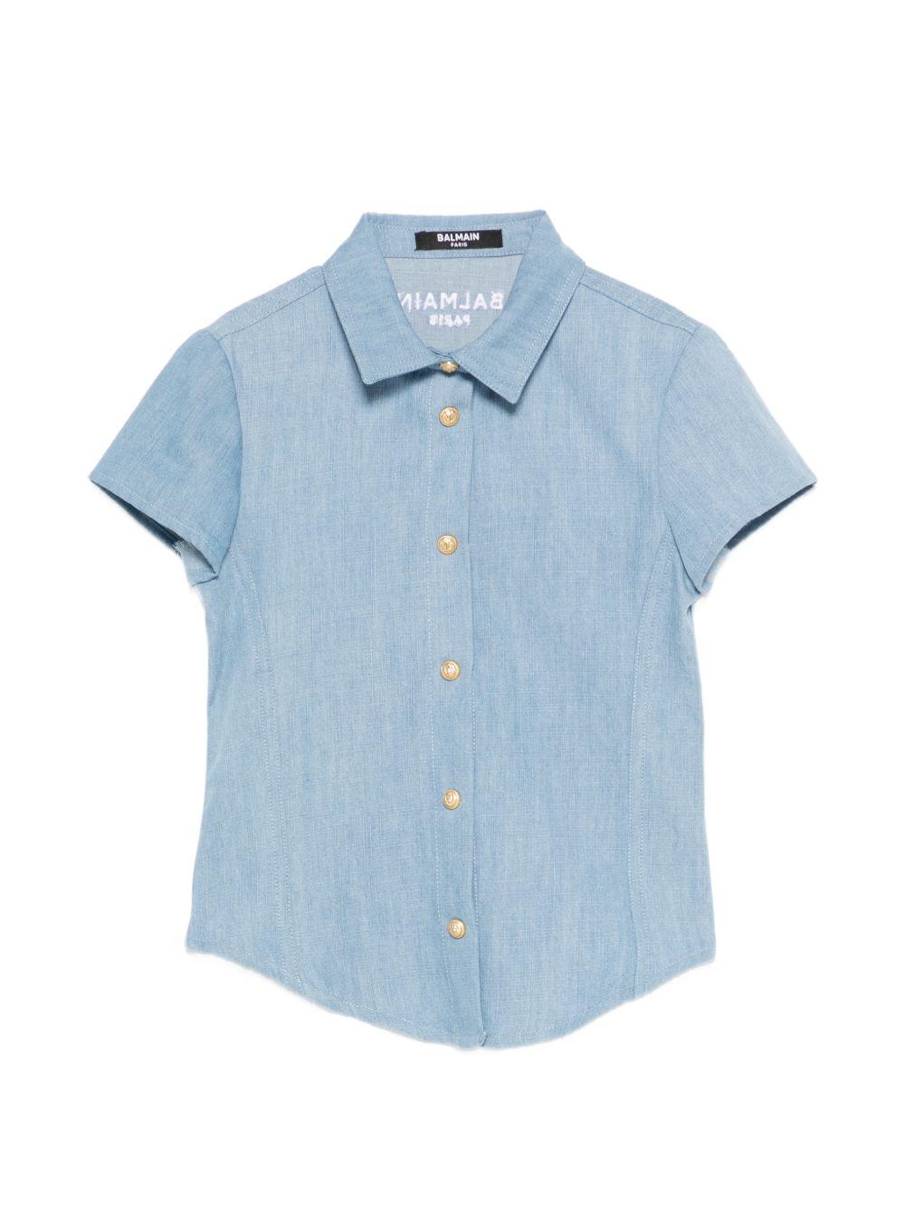 Camicia a maniche corte in denim BY5A71P0588 653BC BALMAIN KIDS