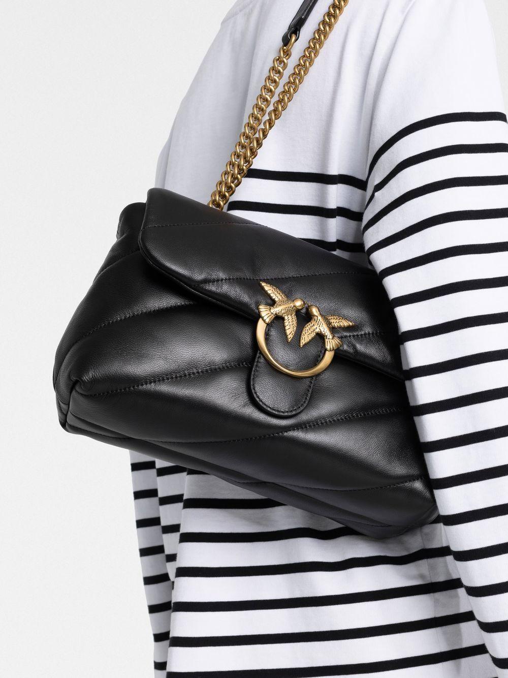 Borsa a Tracolla in Pelle Nera con Pattina Frontale 100038A0F2 Z99Q PINKO