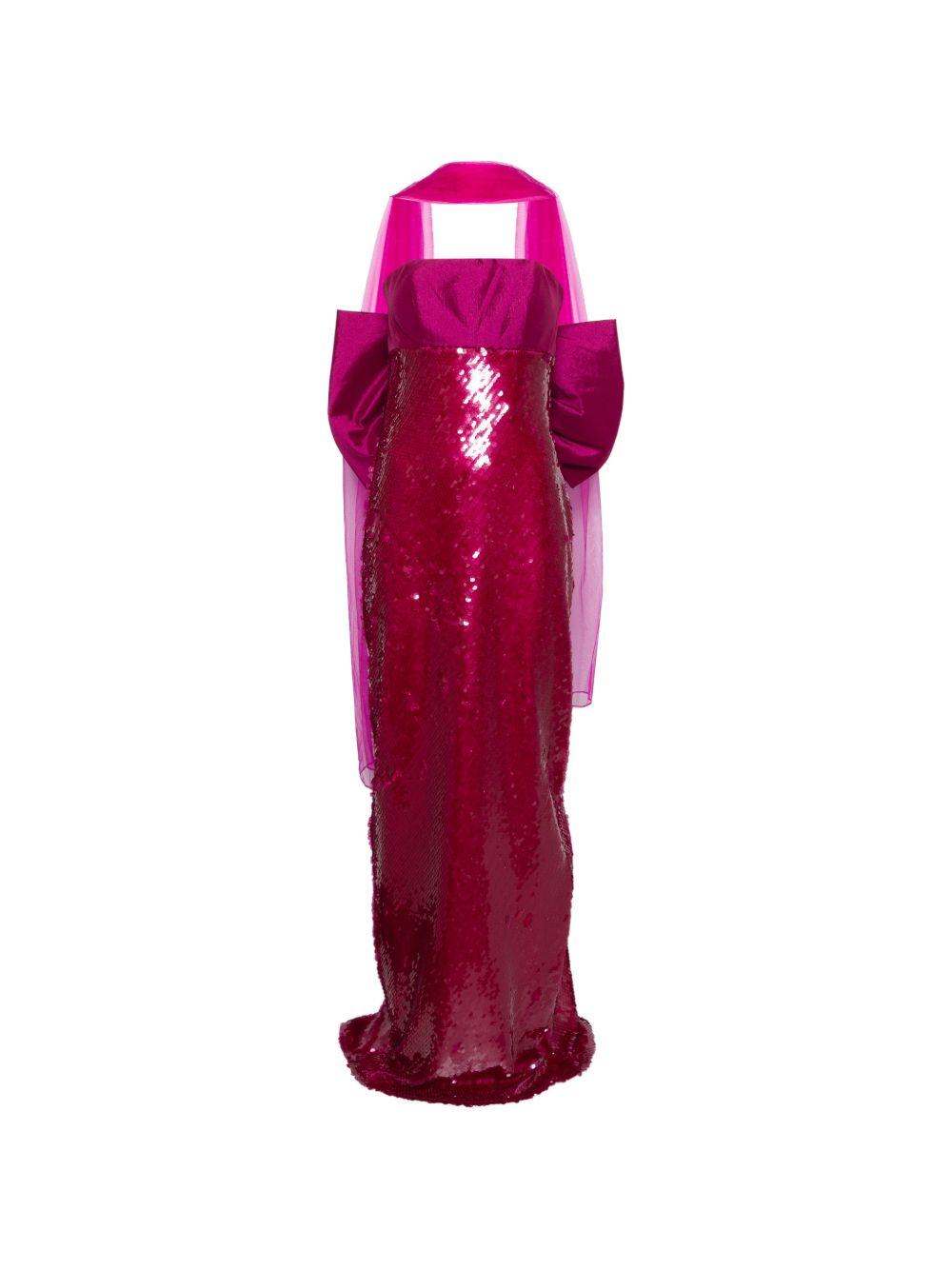 Abito lungo con paillettes e fiocco 1J2B7LEN00510 BUGANVILLA MARFIL