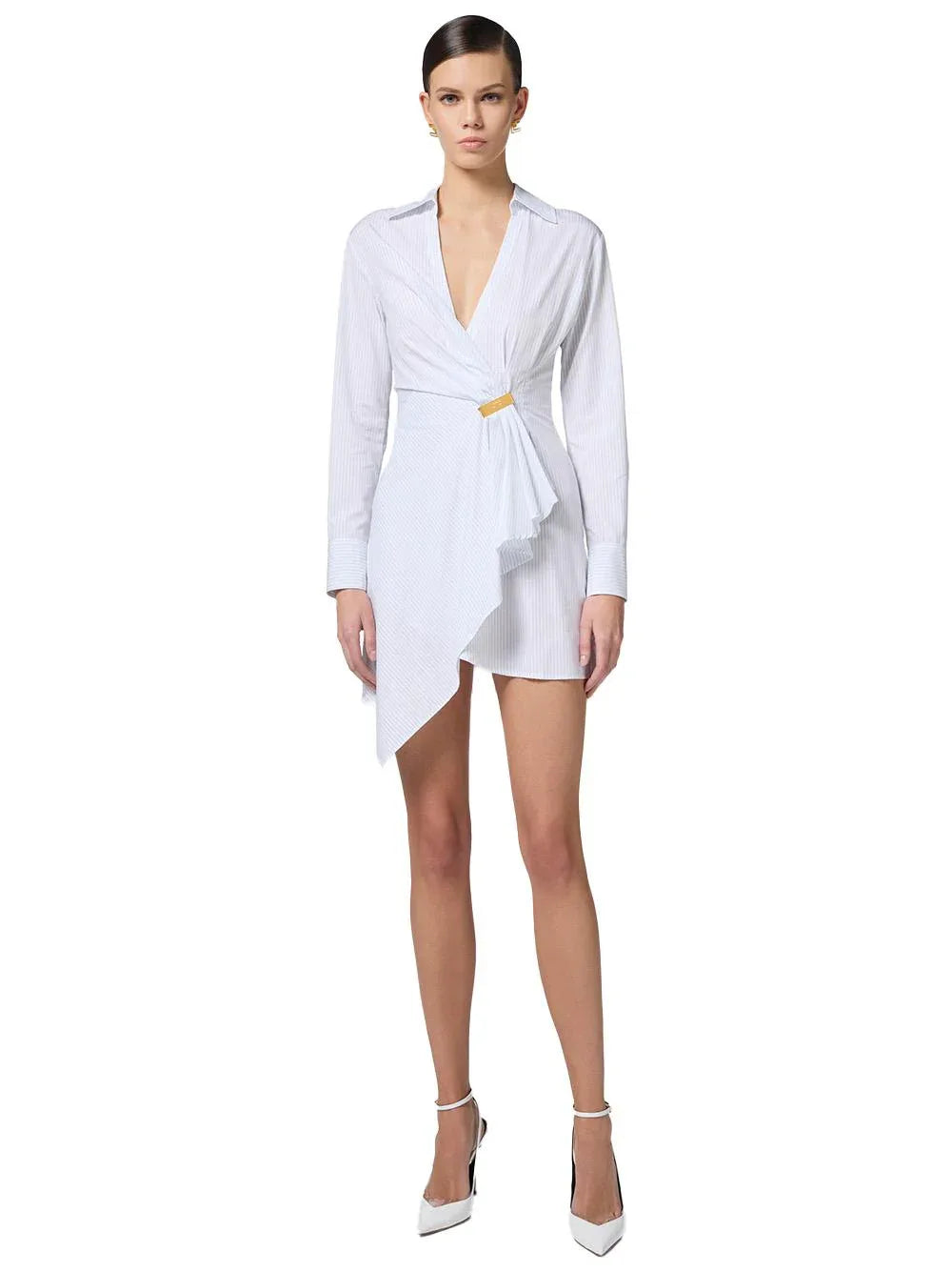 Abito bianco gessato asimmetrico - Preludio Moda