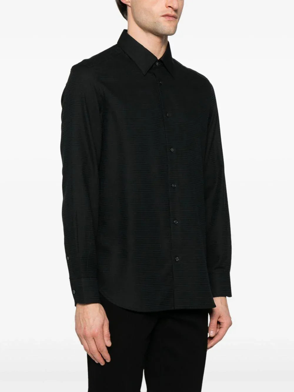 Camicia nera in cotone logo jacquared all-over - Preludio Moda