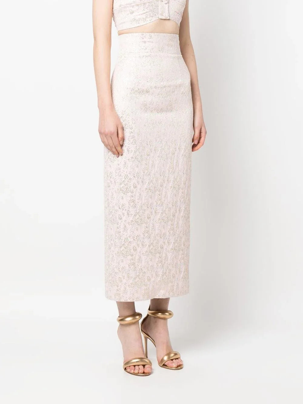 Gonna midi rosa con ricamo satin - Preludio Moda