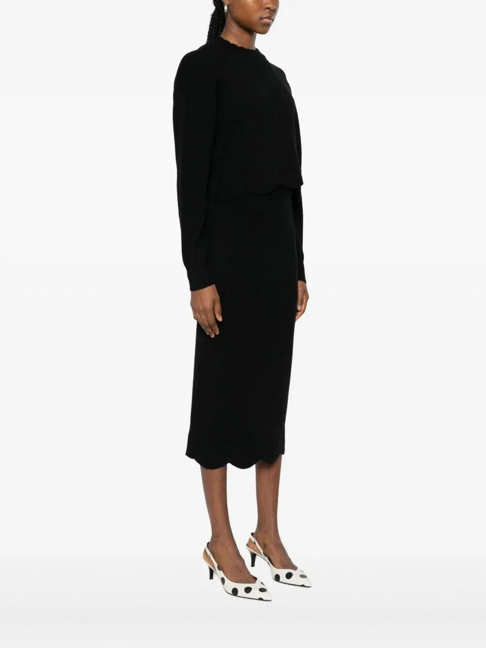 Maglione nero con orlo smerlato - Preludio Moda