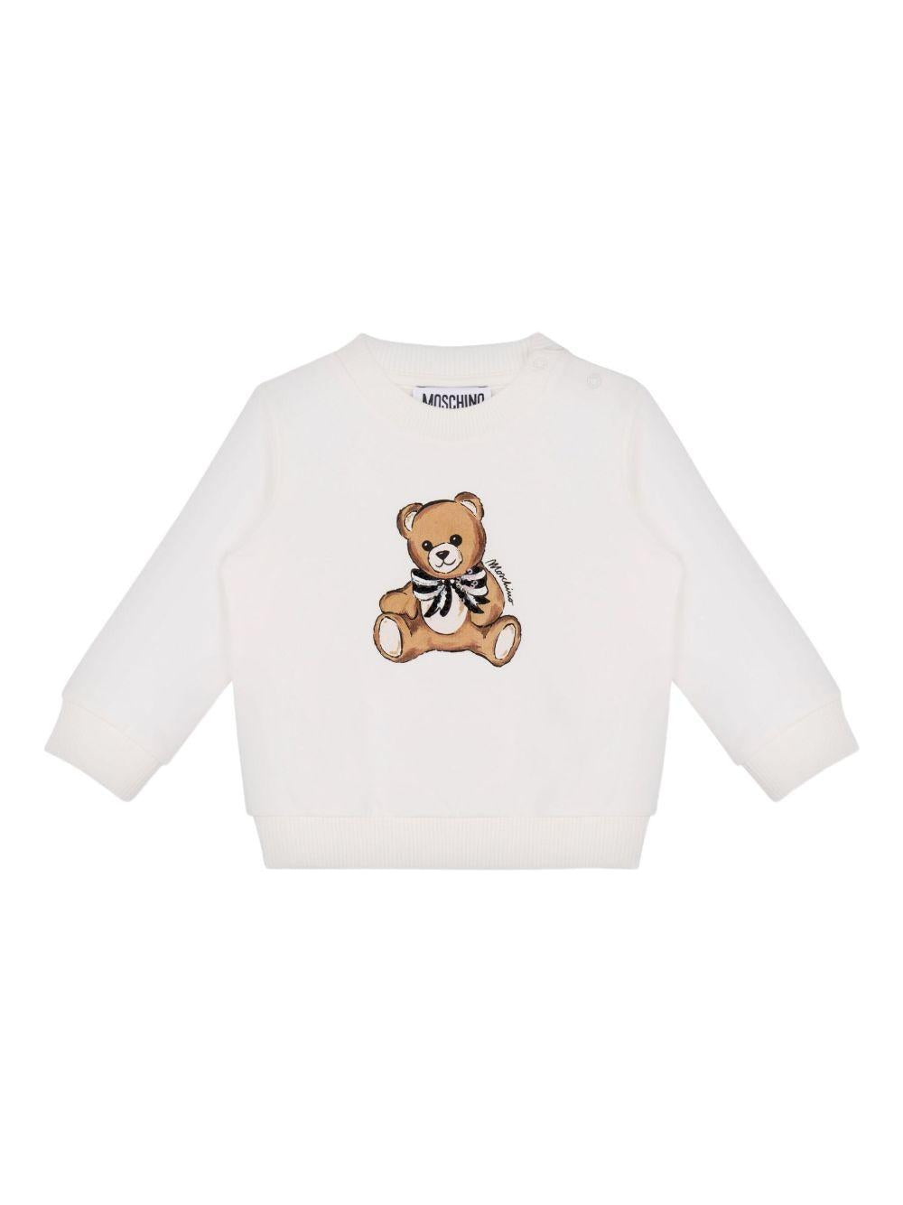 Felpa bianca con stampa Teddy Bear MFF02KLDA16 10063 MOSCHINO KIDS